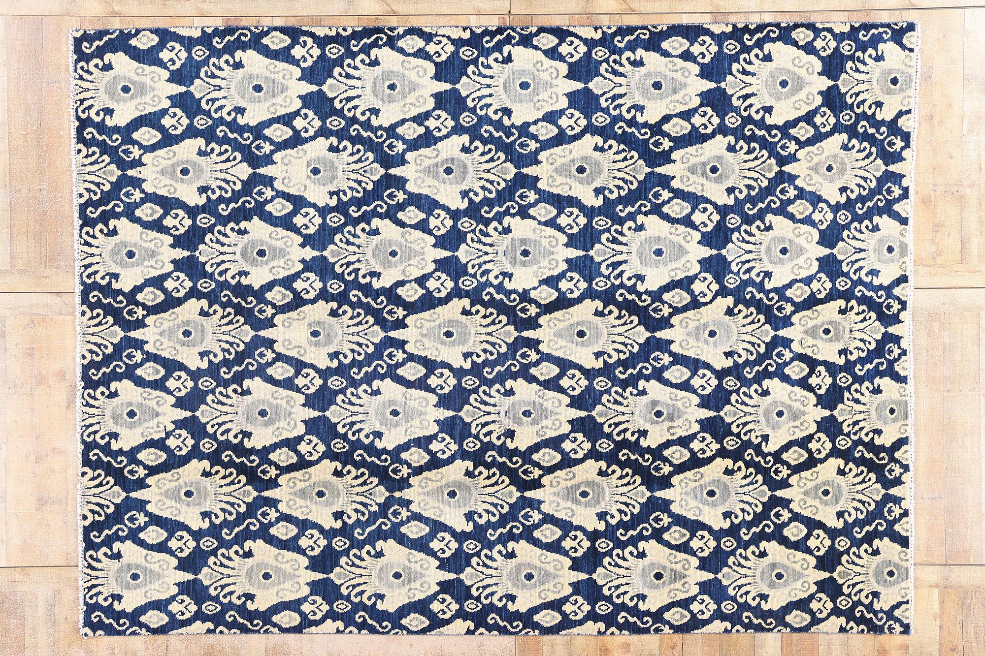 Alfombra moderna Ikat azul marino, la elegancia contemporánea se une al chic global en venta 2