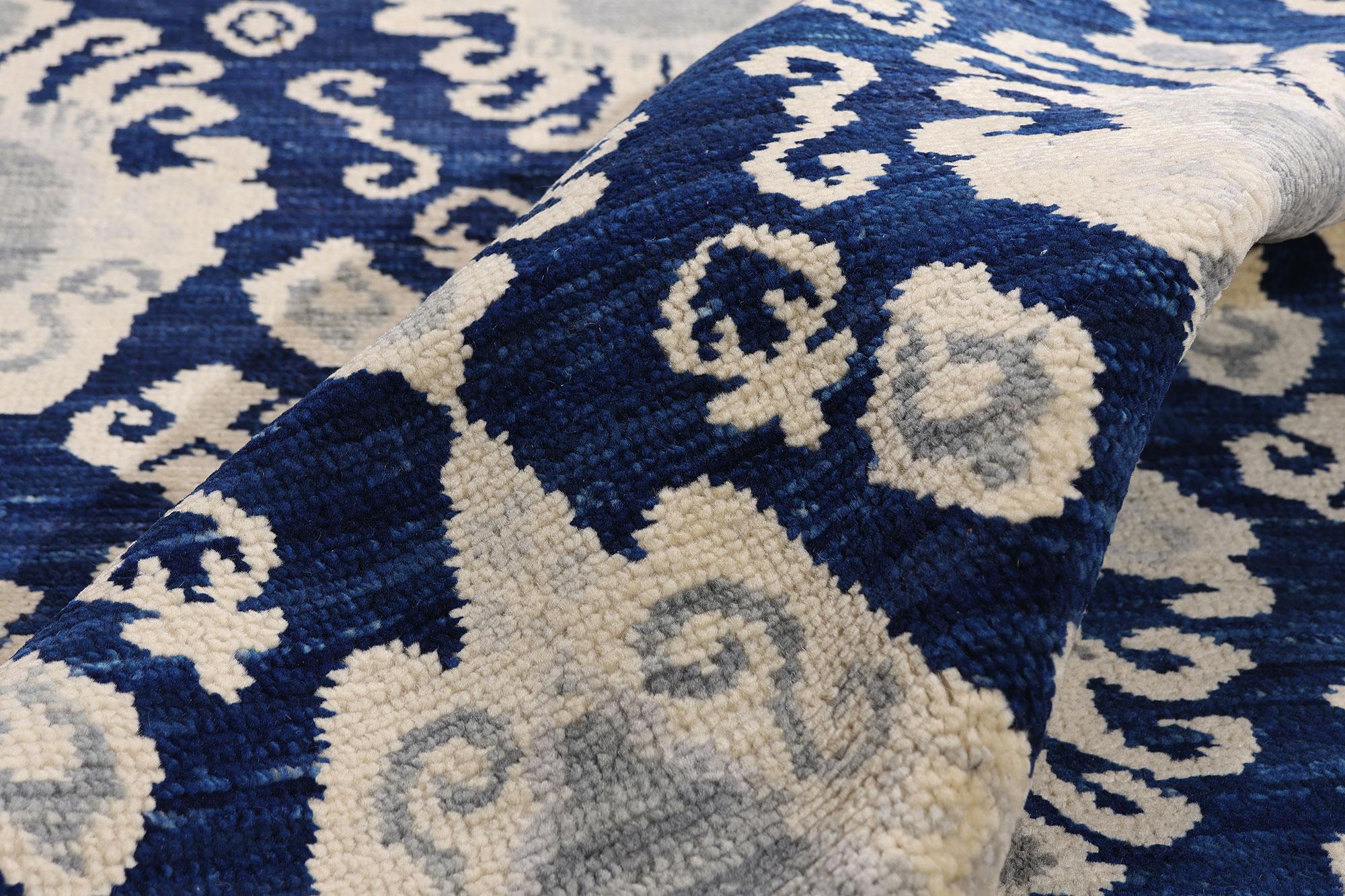 Alfombra moderna Ikat azul marino, la elegancia contemporánea se une al chic global en venta 3