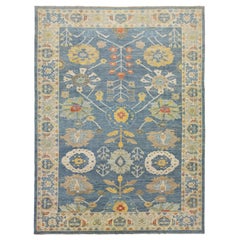 Moderner marineblauer Sultanabad-Wollteppich, handgefertigt mit Blumenmuster