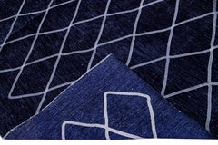 Modern Navy Blue Turkish Handmade Diamond Trellis Designed Wool Rug