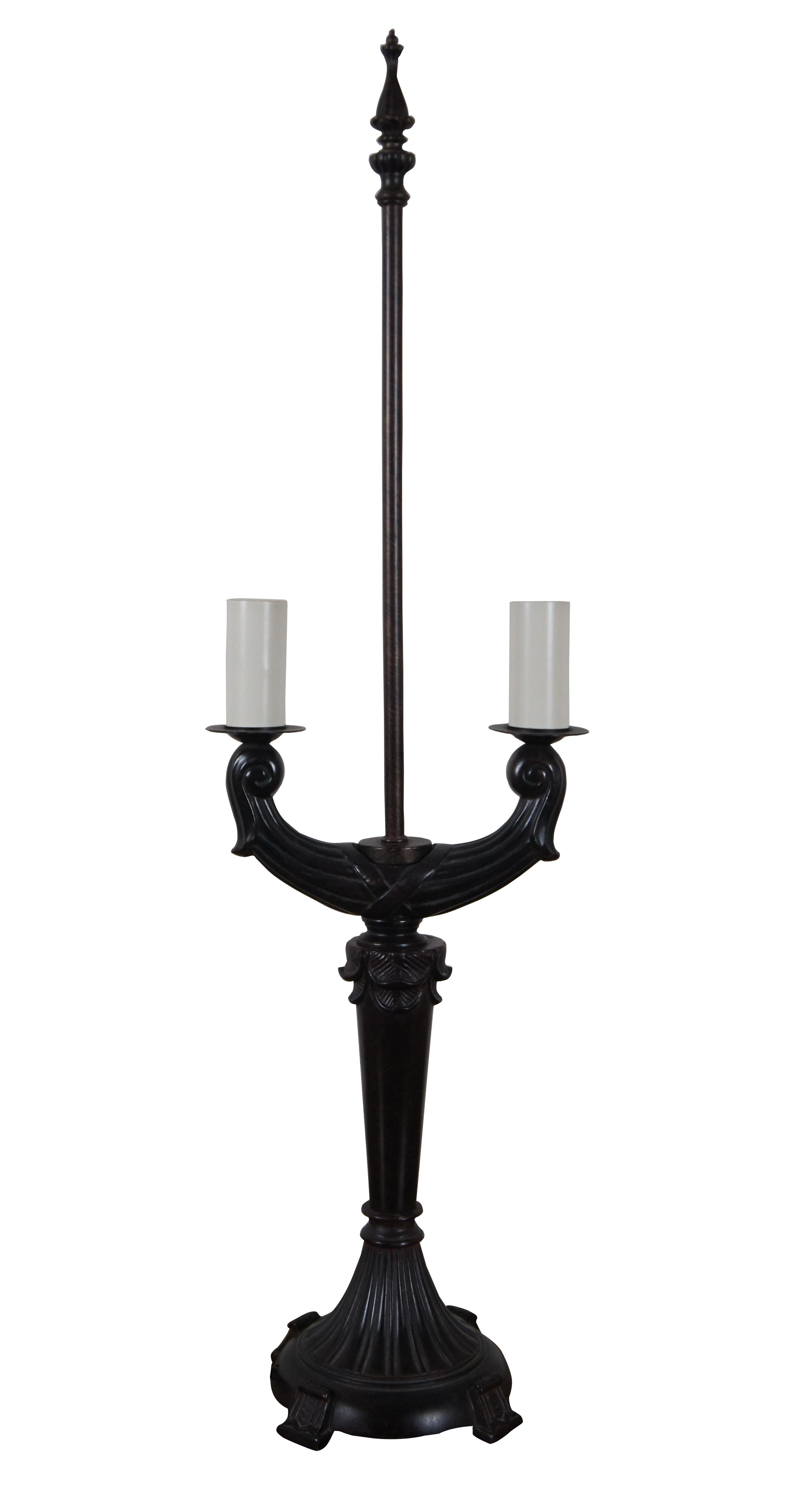 Modern Neoclassical Brown Resin Two Arm Candelabra Table Lamp In Good Condition In Dayton, OH