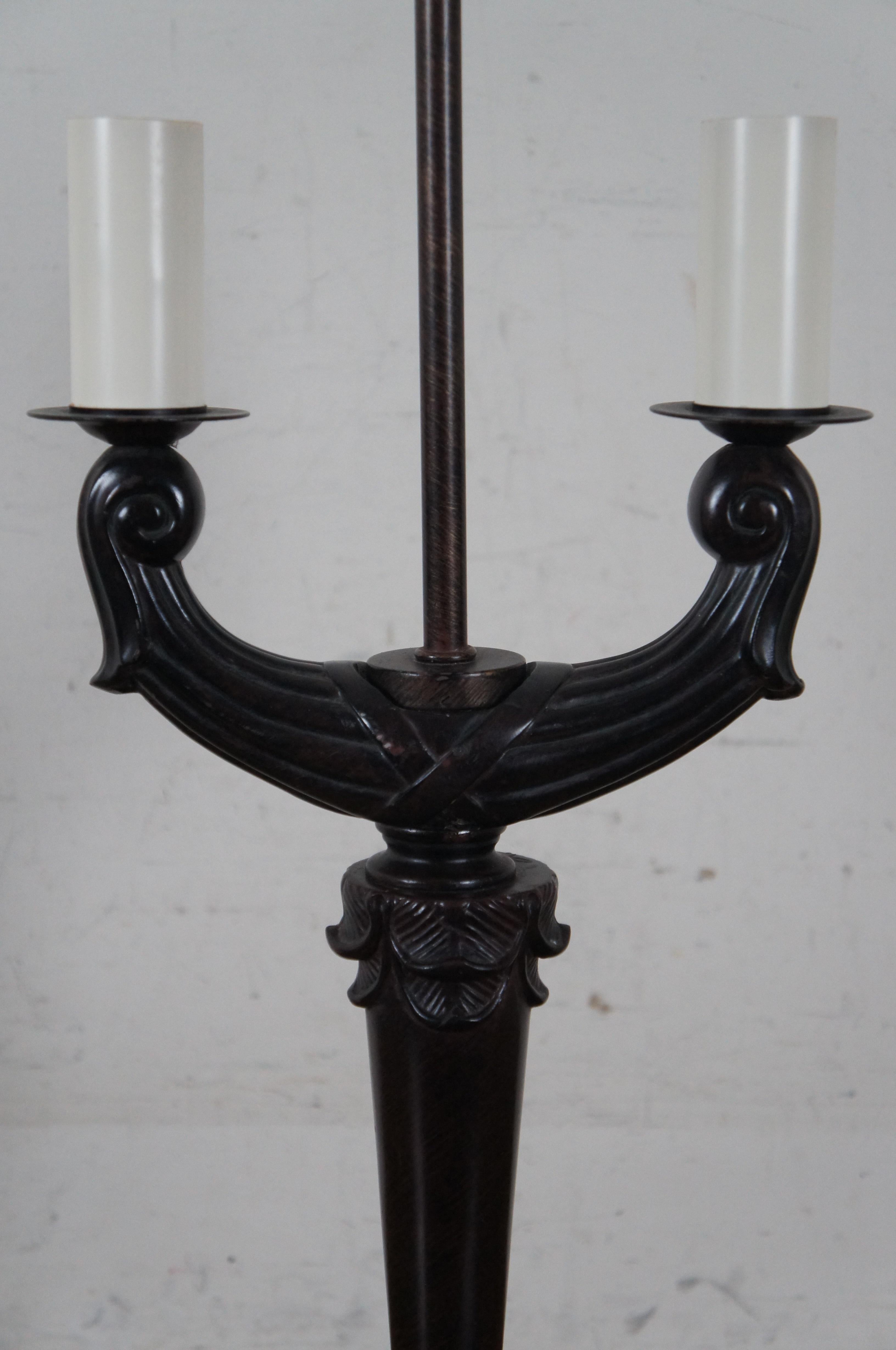 20th Century Modern Neoclassical Brown Resin Two Arm Candelabra Table Lamp