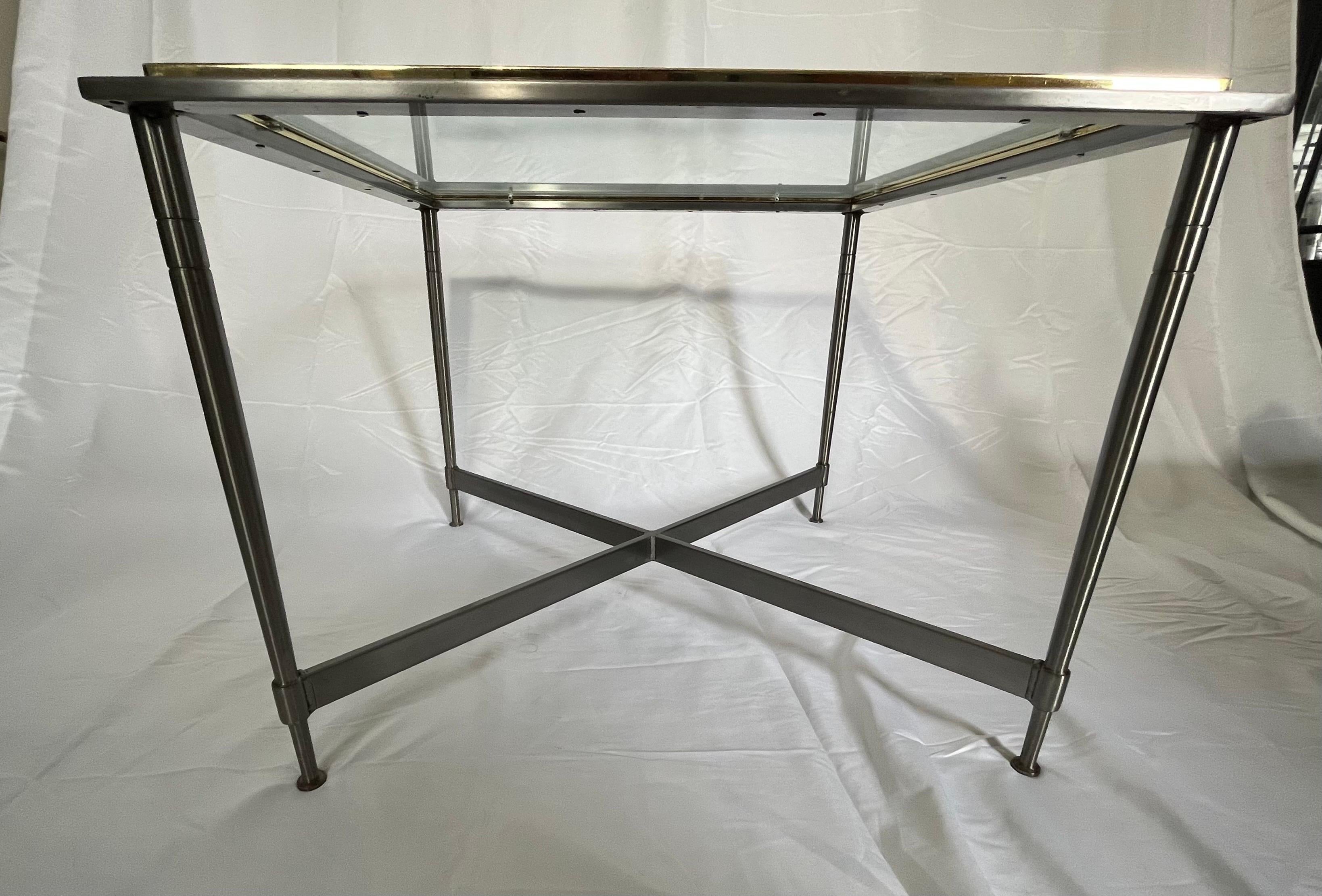 20th Century Modern Neoclassical Steel and Brass Table Jansen Style For Sale