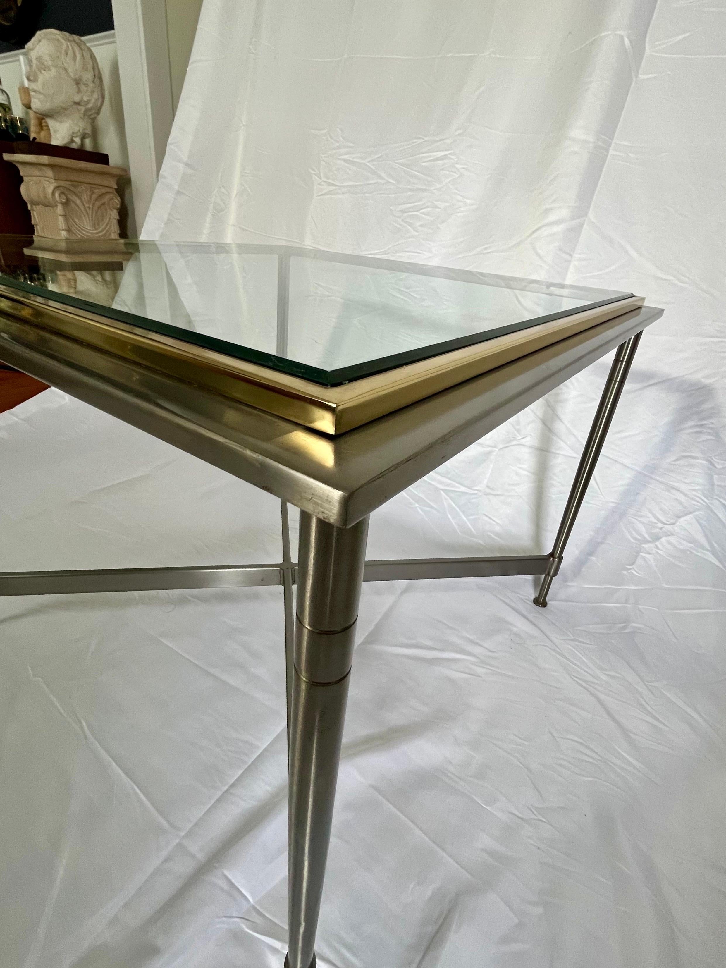 Modern Neoclassical Steel and Brass Table Jansen Style For Sale 2