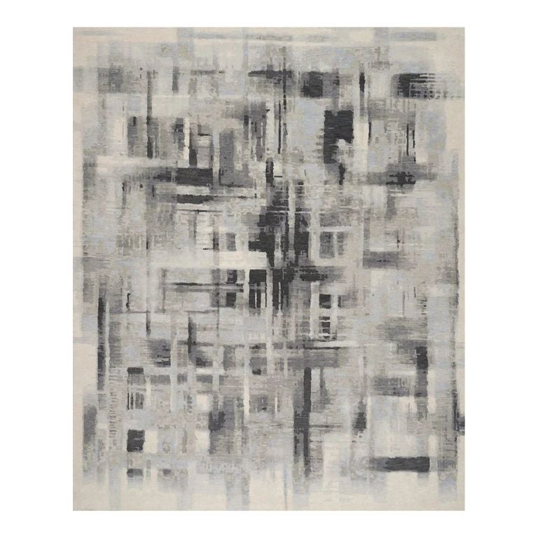 Modern Nepalese Hand-Knotted Briston Wool Silk Abstract Rug 8x10 For Sale