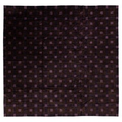 Modern Nepalese Square Wool & Silk Rug Geometric Design In Purple and Brown