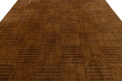 Modern Nepalese Tibetan Wool & Silk Rug With Minimalist Brown Stripes Design
