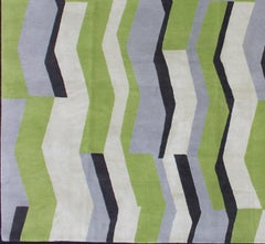 Modern Nepalese Wool and Silk Rug in Citron, Apple Green, Black, Gray/Lavender