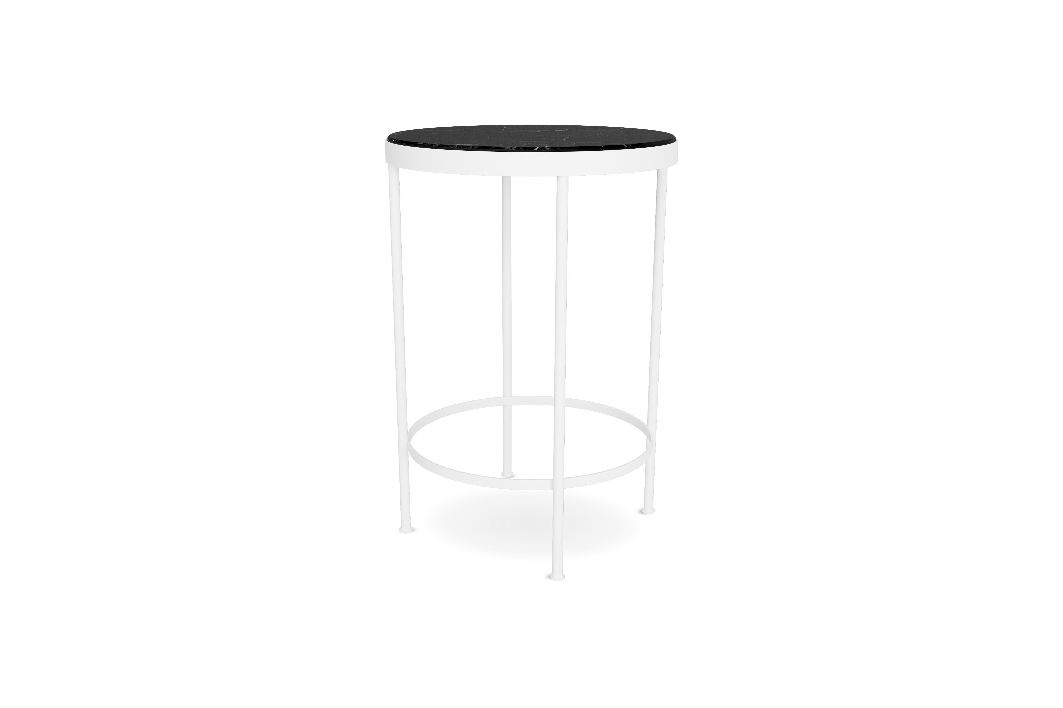Modern Contemporary Outdoor Bar Table in Nero Marquina Marble with Black Lacquered Legs For Sale