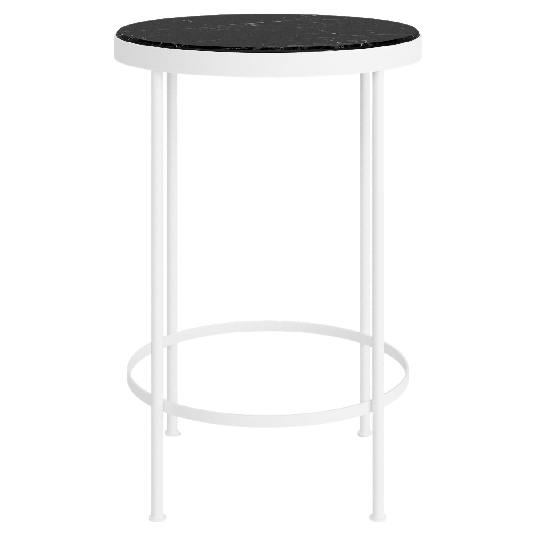Contemporary Outdoor Bar Table in Nero Marquina Marble with Black Lacquered Legs