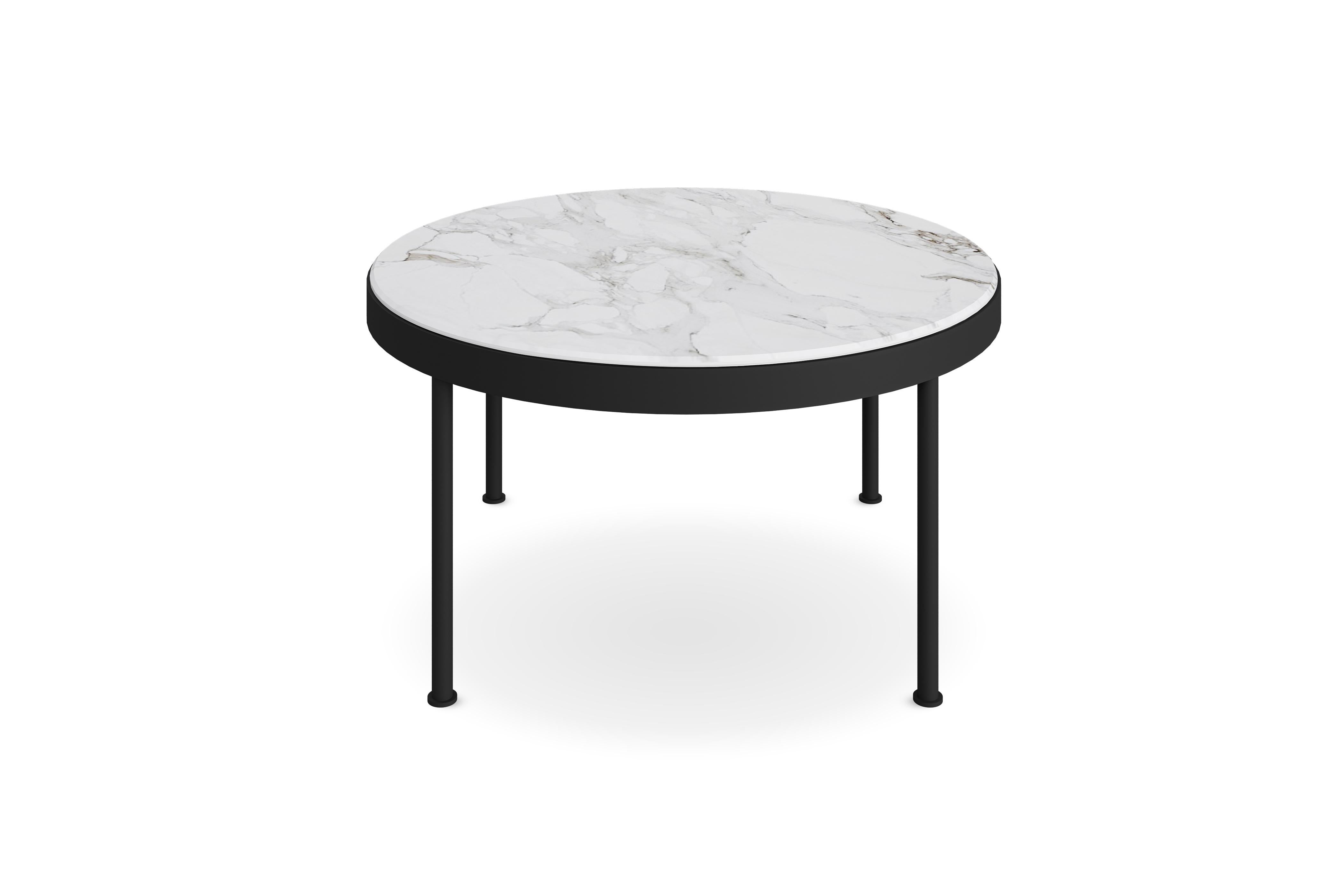 Portuguese Outdoor Coffee Table in Small Nero Marquina Marble with Lacquered Legs For Sale