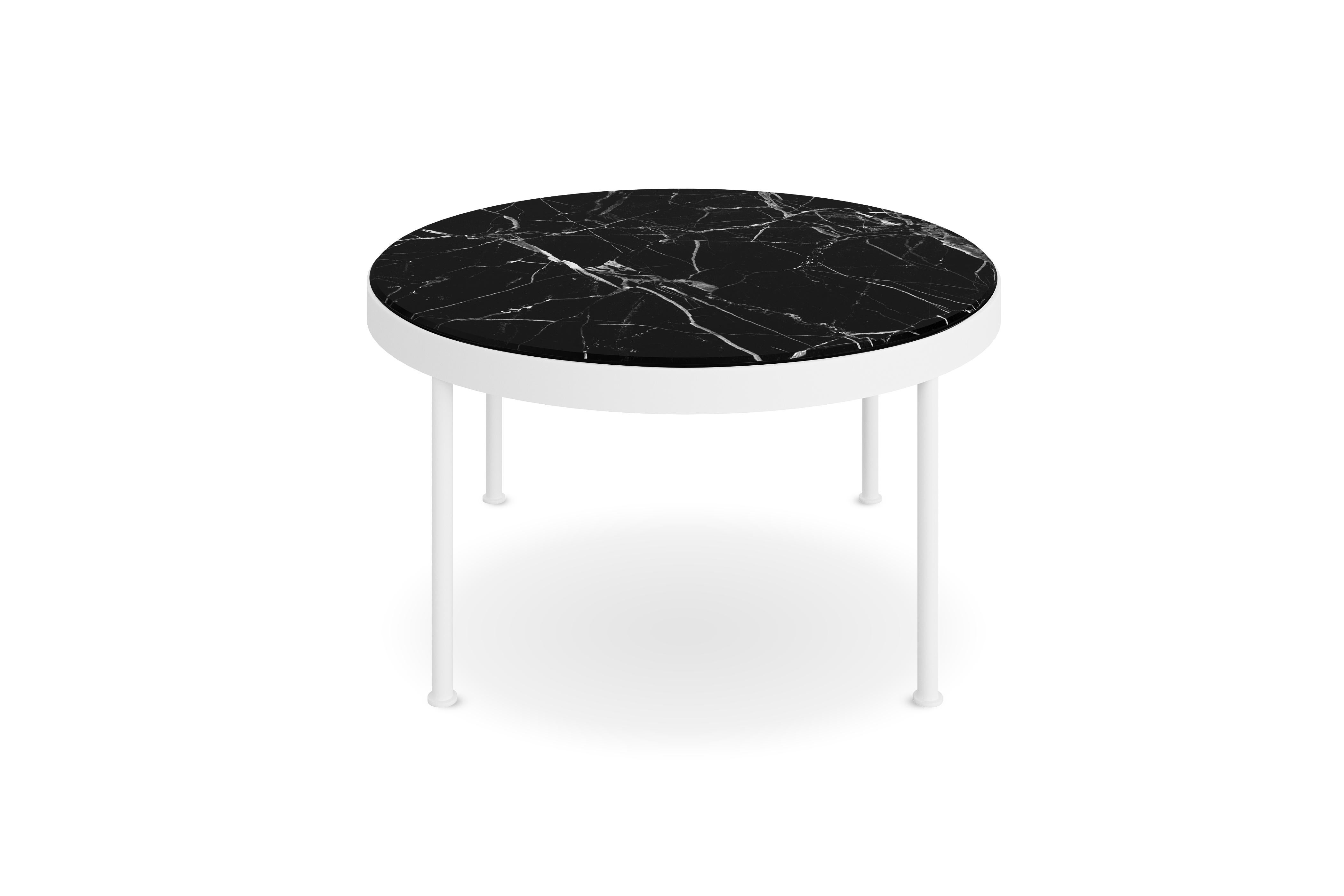 Contemporary Outdoor Coffee Table in Small Nero Marquina Marble with Lacquered Legs For Sale
