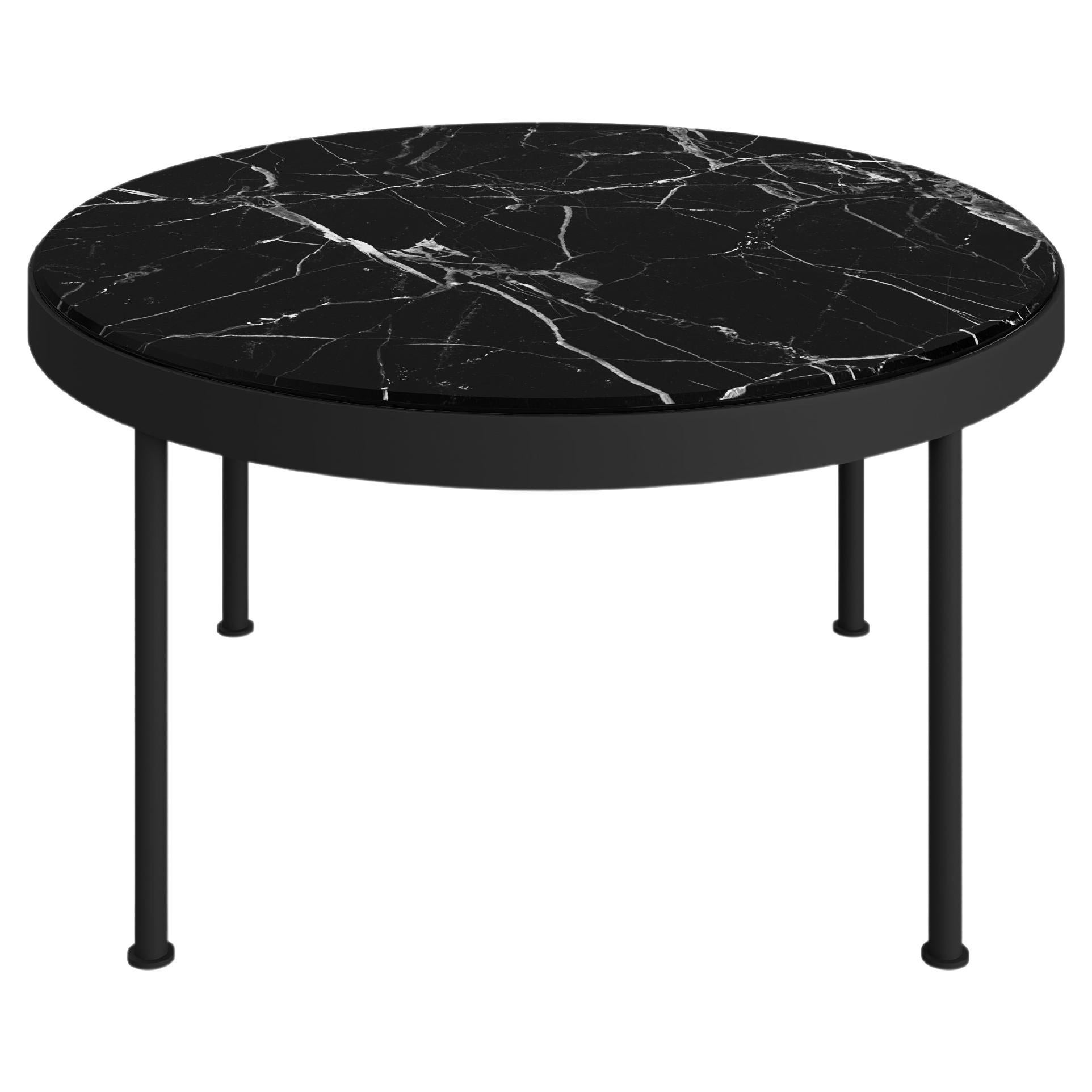 Outdoor Coffee Table in Small Nero Marquina Marble with Lacquered Legs For Sale