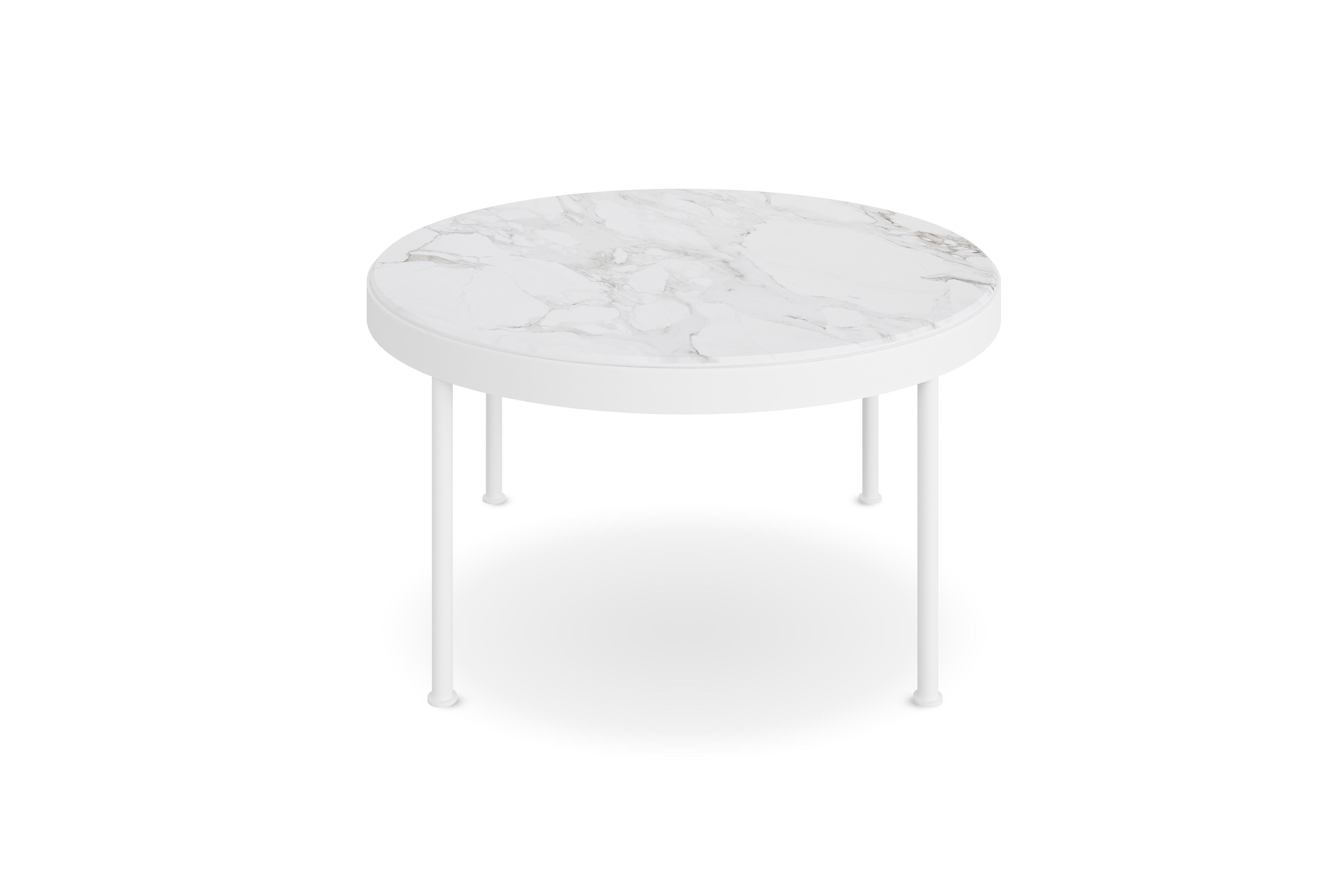Modern Outdoor Coffee Table in Nero Marquina Marble with Lacquered Legs For Sale