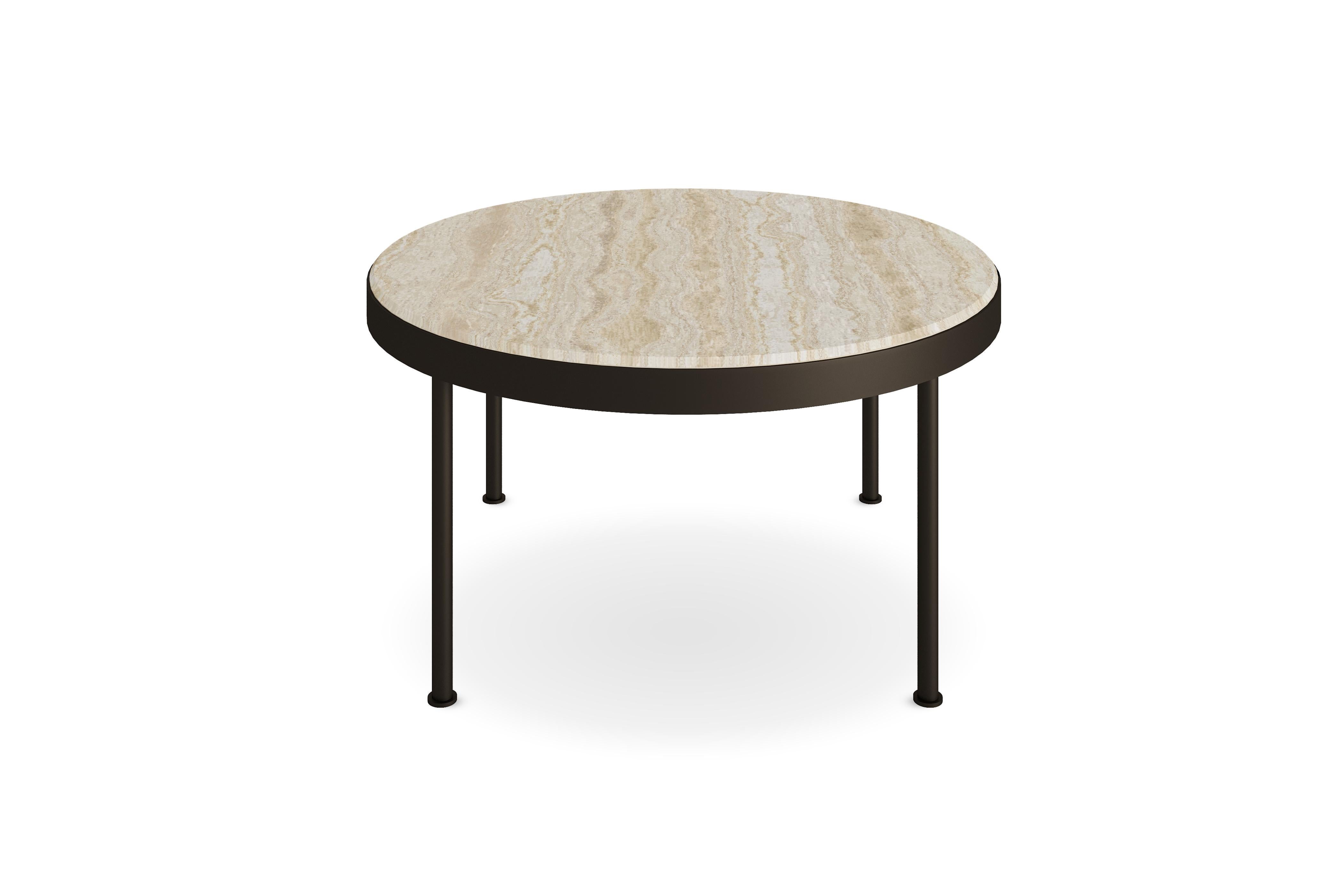 Portuguese Outdoor Coffee Table in Nero Marquina Marble with Lacquered Legs For Sale