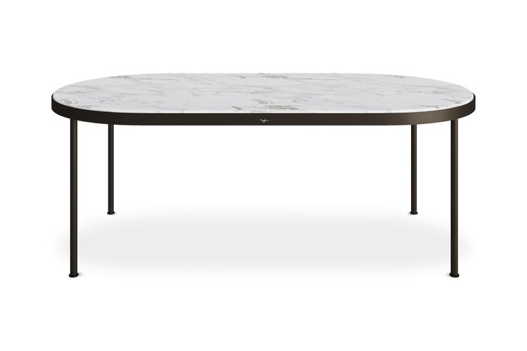 Modern Nero Marquina Marble Outdoor Dining Table Big with Lacquered