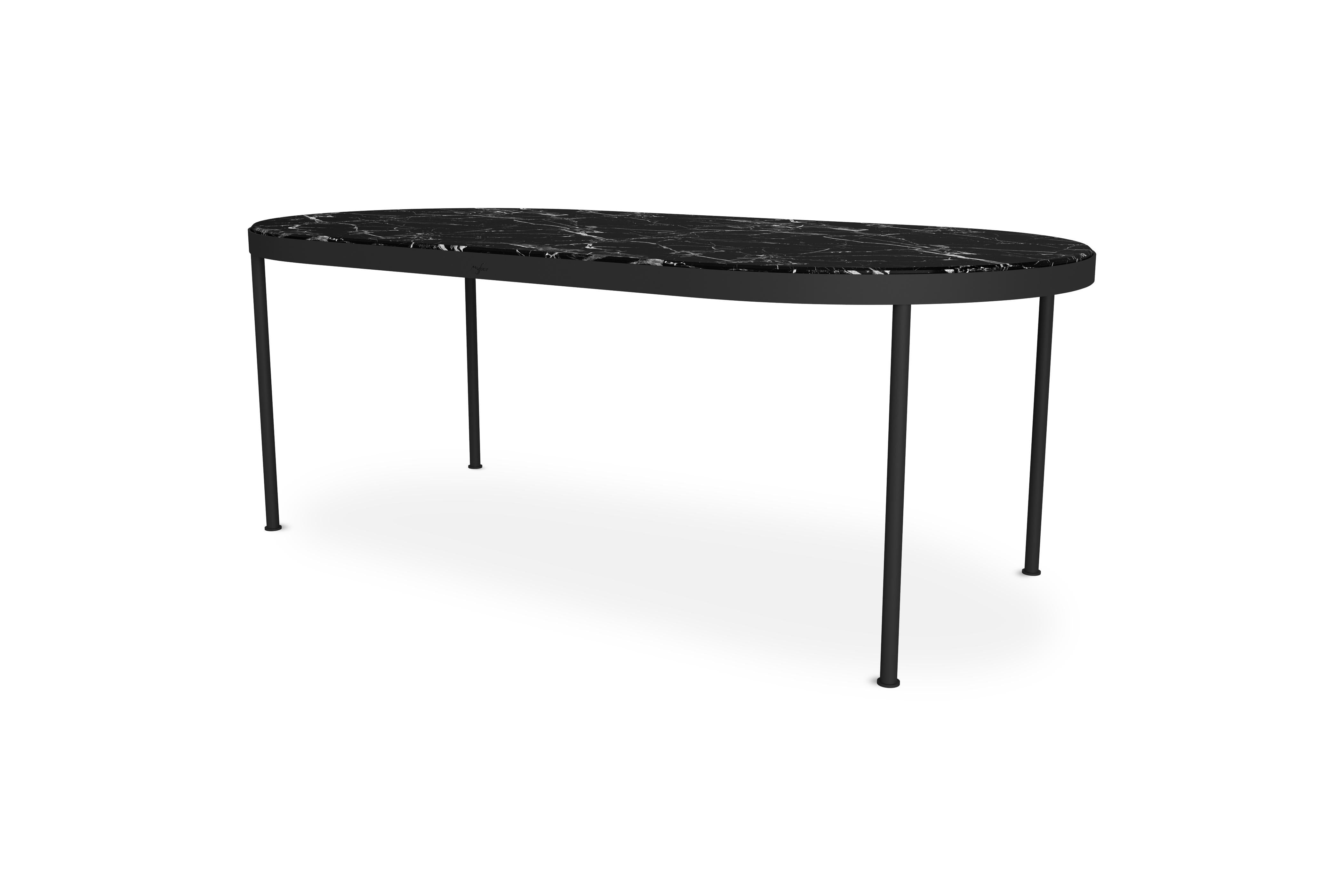 Portuguese Modern Nero Marquina Marble Outdoor Dining Table Big with Lacquered Legs For Sale