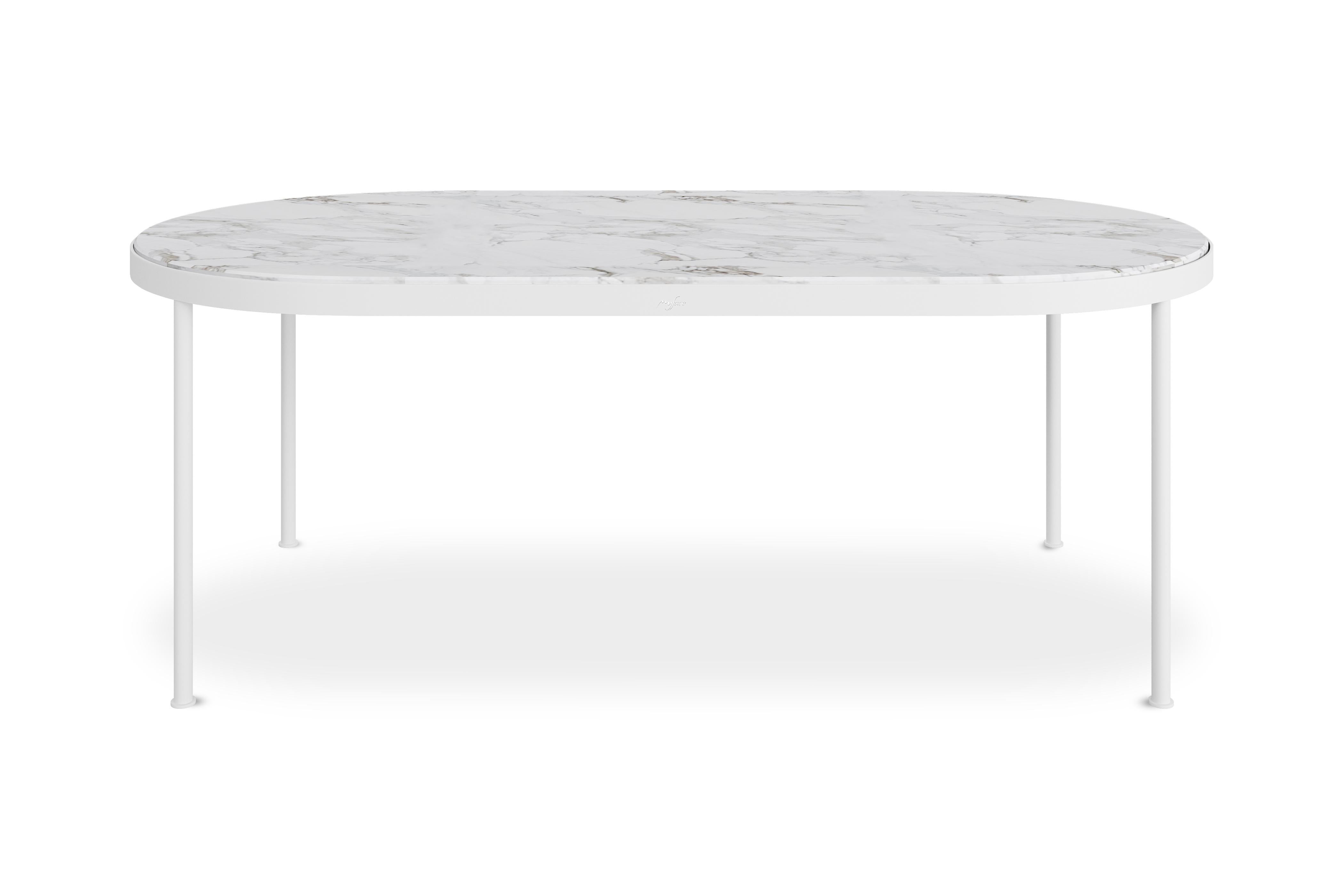 Modern Nero Marquina Marble Outdoor Dining Table Big with Lacquered Legs In New Condition For Sale In Santo Tirso, PT