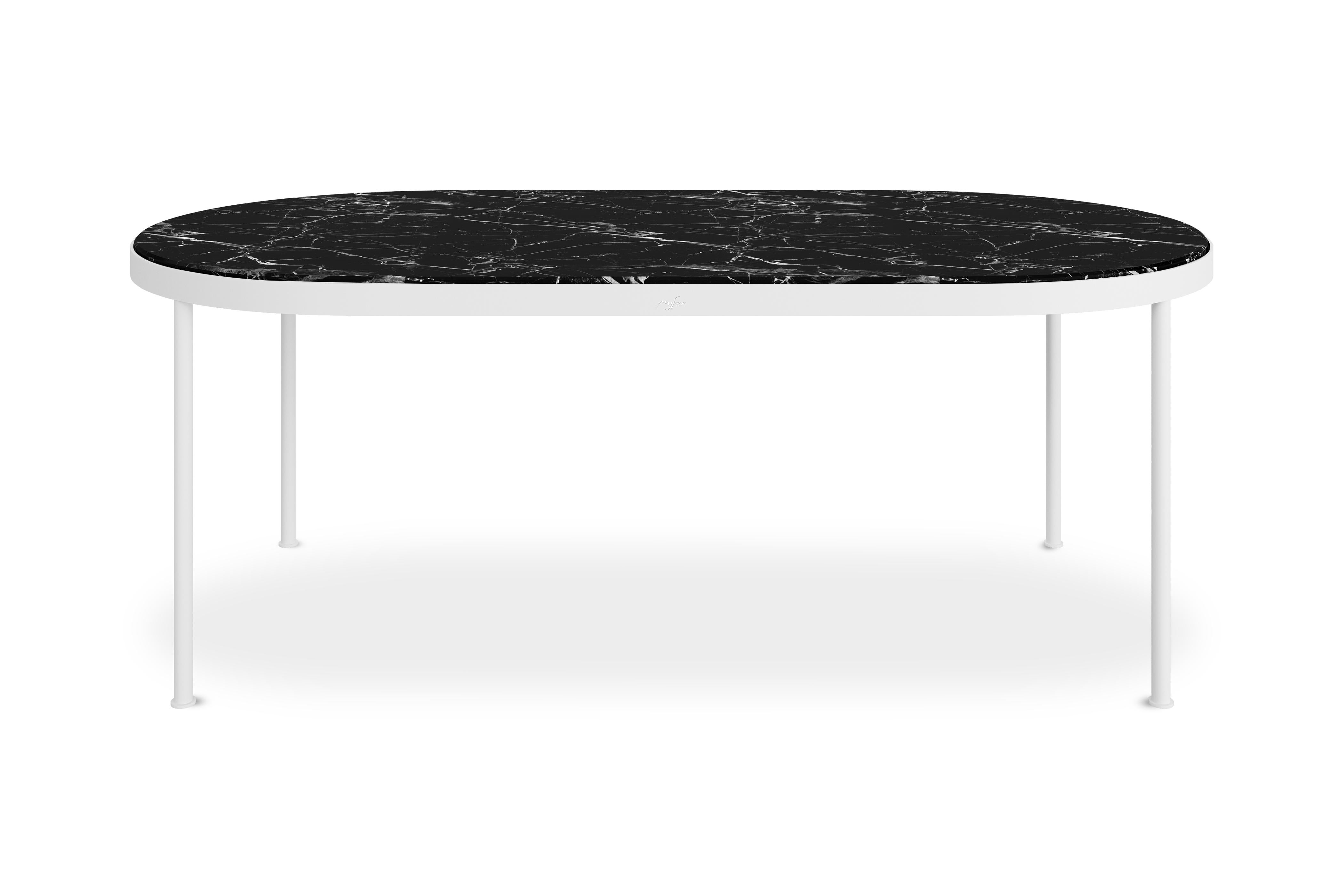 Portuguese Modern Nero Marquina Marble Outdoor Dining Table Big with Lacquered Legs For Sale