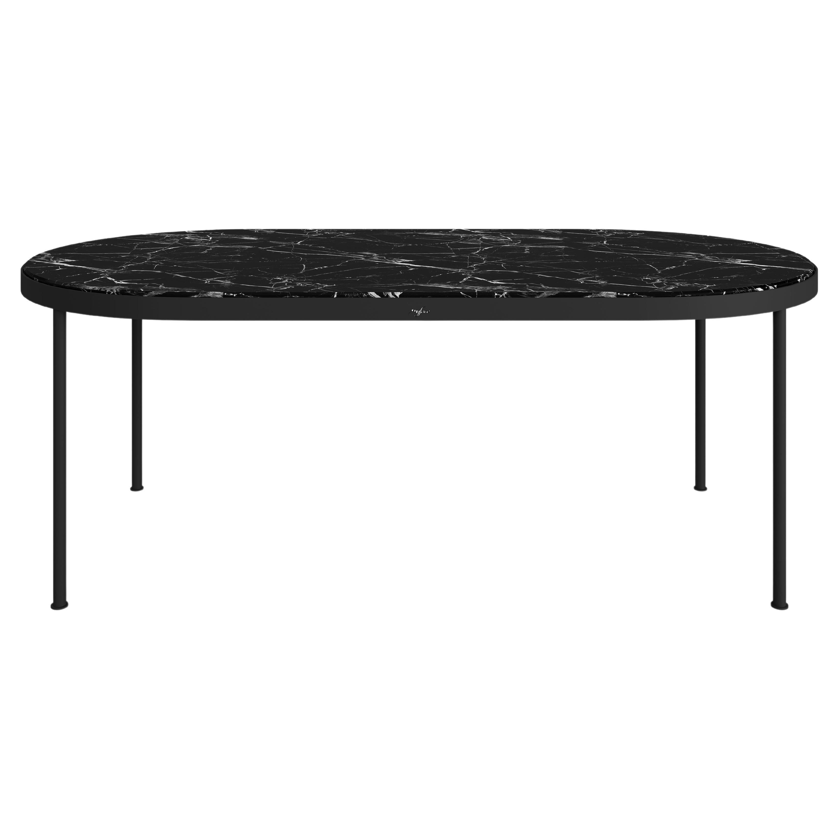 Modern Nero Marquina Marble Outdoor Dining Table Big with Lacquered Legs For Sale