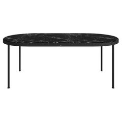 Modern Nero Marquina Marble Outdoor Dining Table Big with Lacquered Legs