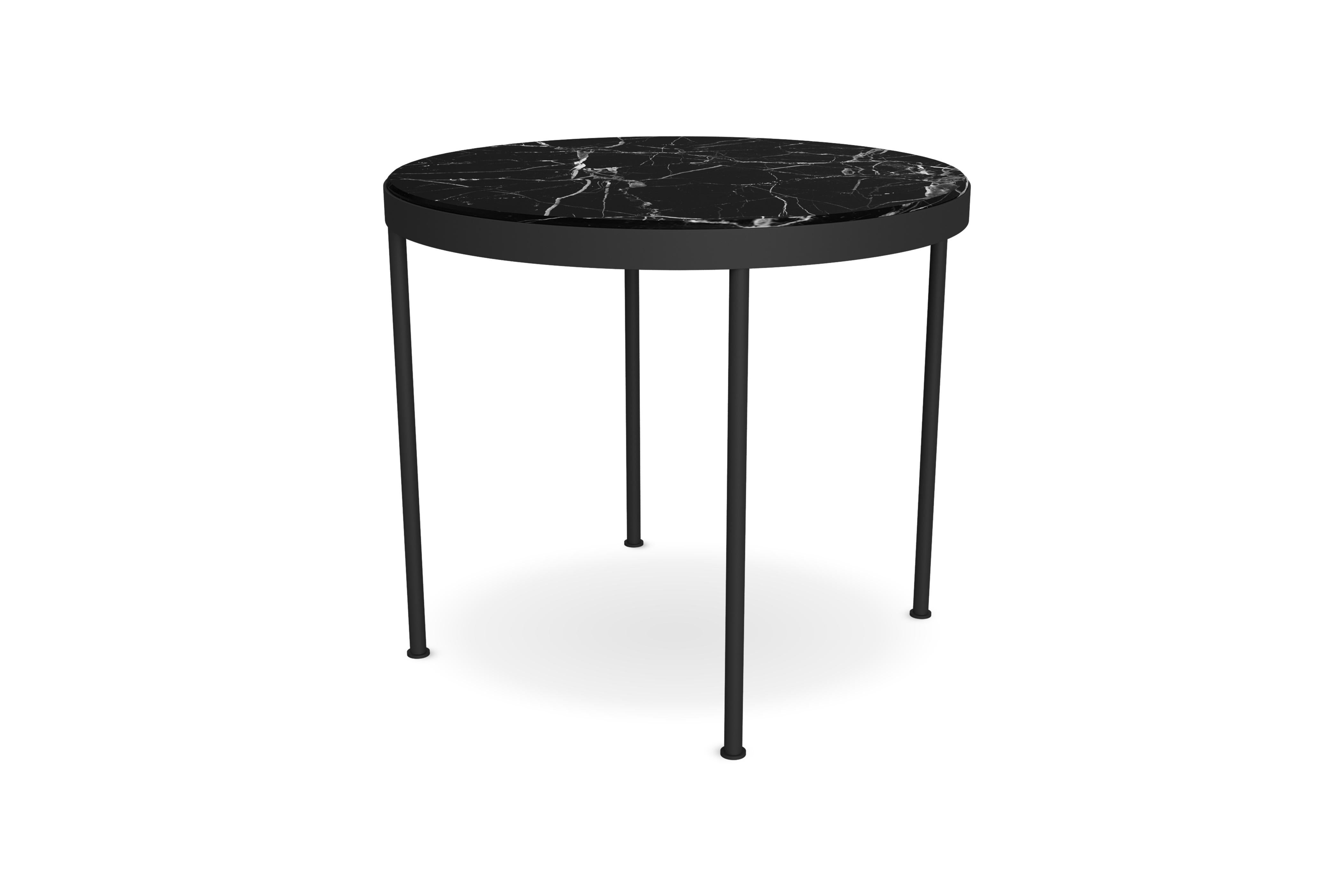 Portuguese Modern Outdoor Dining Table featuring Nero Marquina Marble and Lacquered Legs For Sale