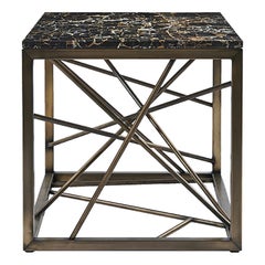 Modern Nest Side Table by Morgan Clayhall, Sculptural Steel Base, Marble Top