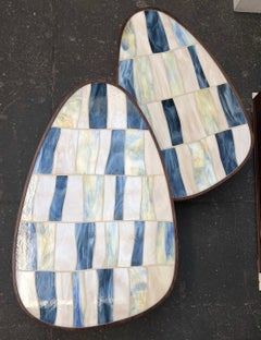 Modern Nesting Coffee Table Pair Walnut Cylinder Base and Mosaic by Ercole Home