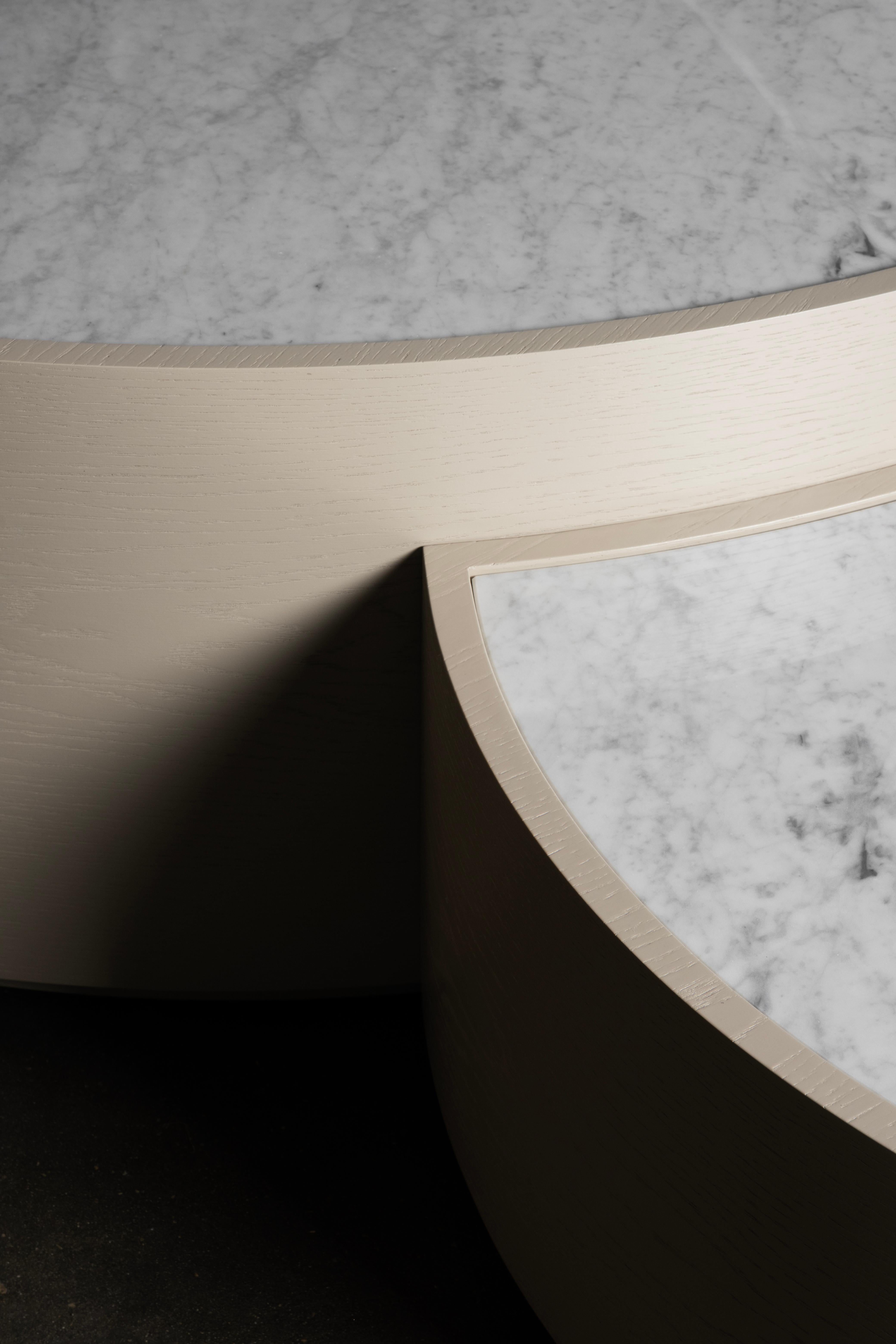 Contemporary Modern Nesting Coffee Tables Oak Carrara Marble Handmade Portugal For Sale