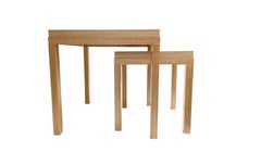 Modern Nesting Side Tables with Natural Oak and Mystic Gold Glass by Ercole Home