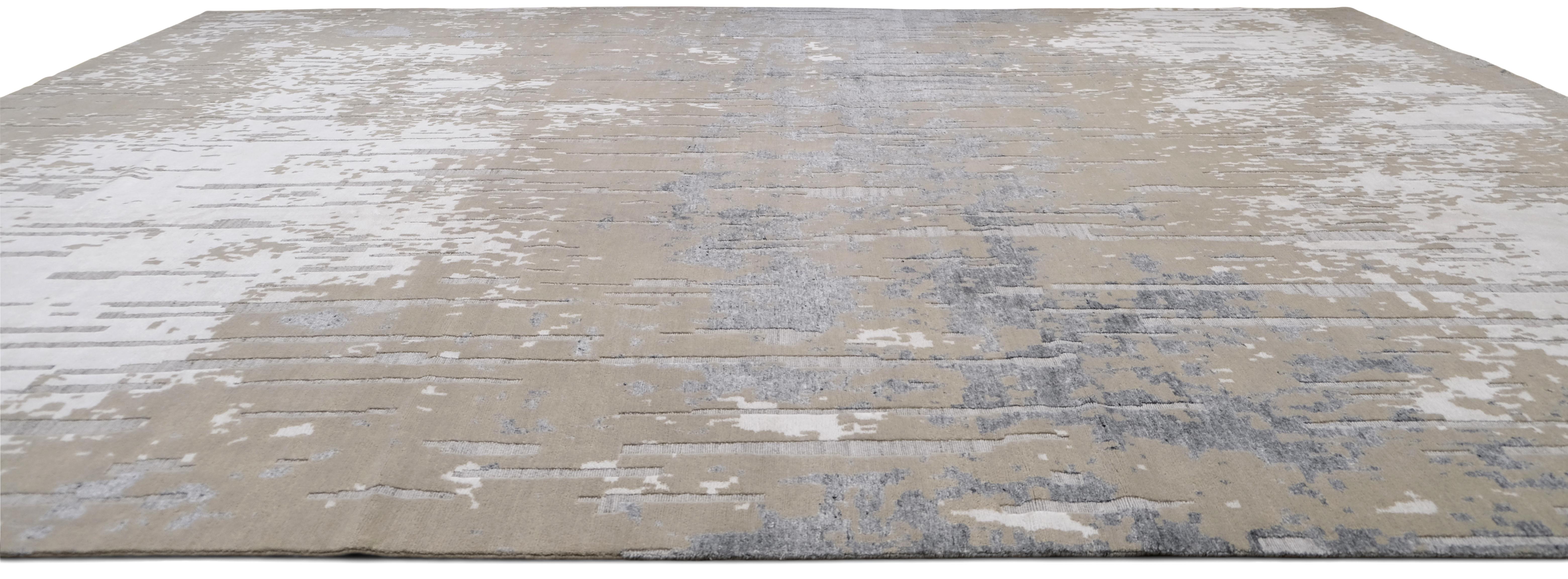 Moderner neutraler und grauer Teppich aus Wollmischung 14'2''x18' (Handgeknüpft) im Angebot