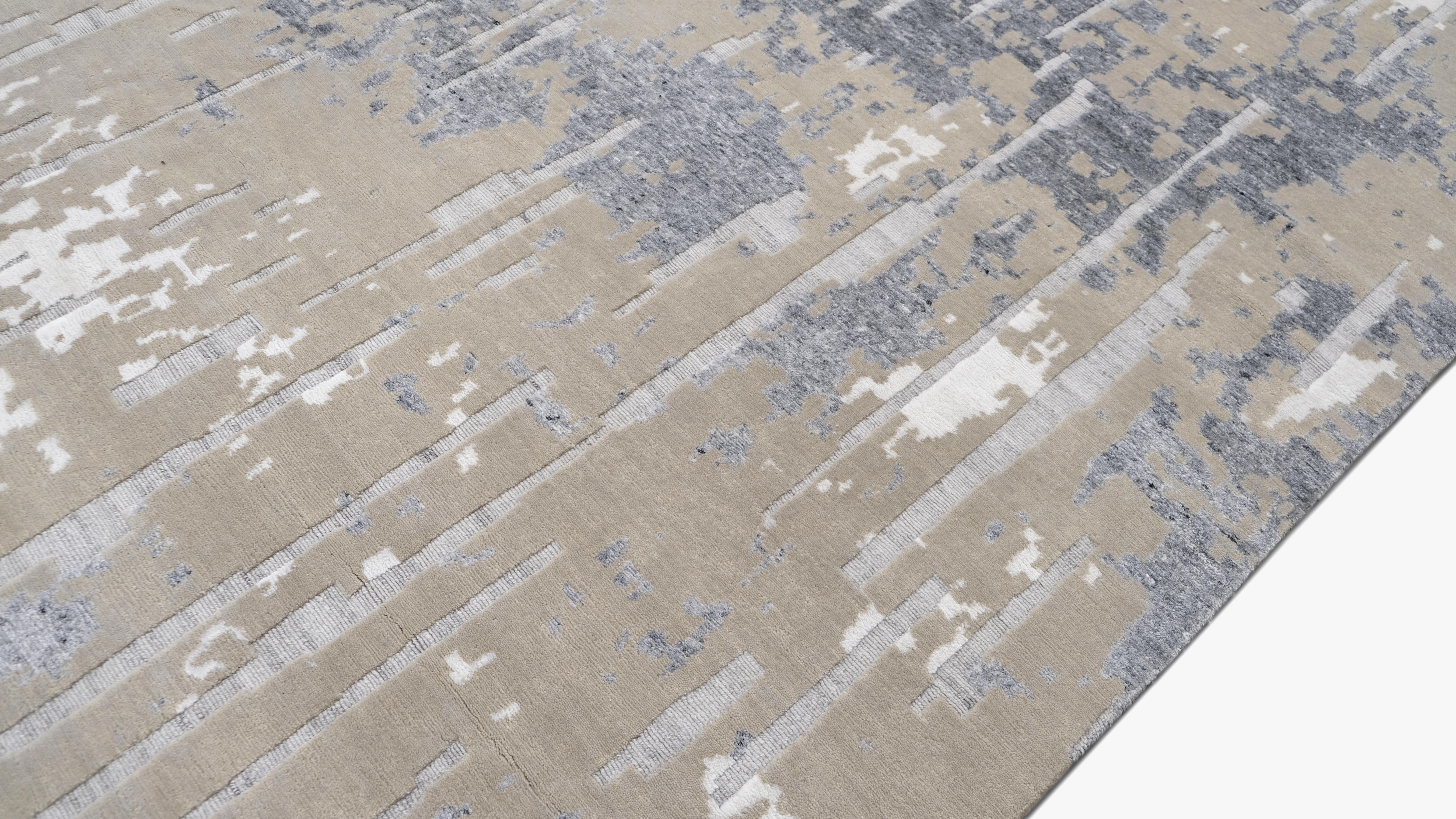 Moderner neutraler und grauer Teppich aus Wollmischung 14'2''x18' im Zustand „Neu“ im Angebot in Torrance, CA