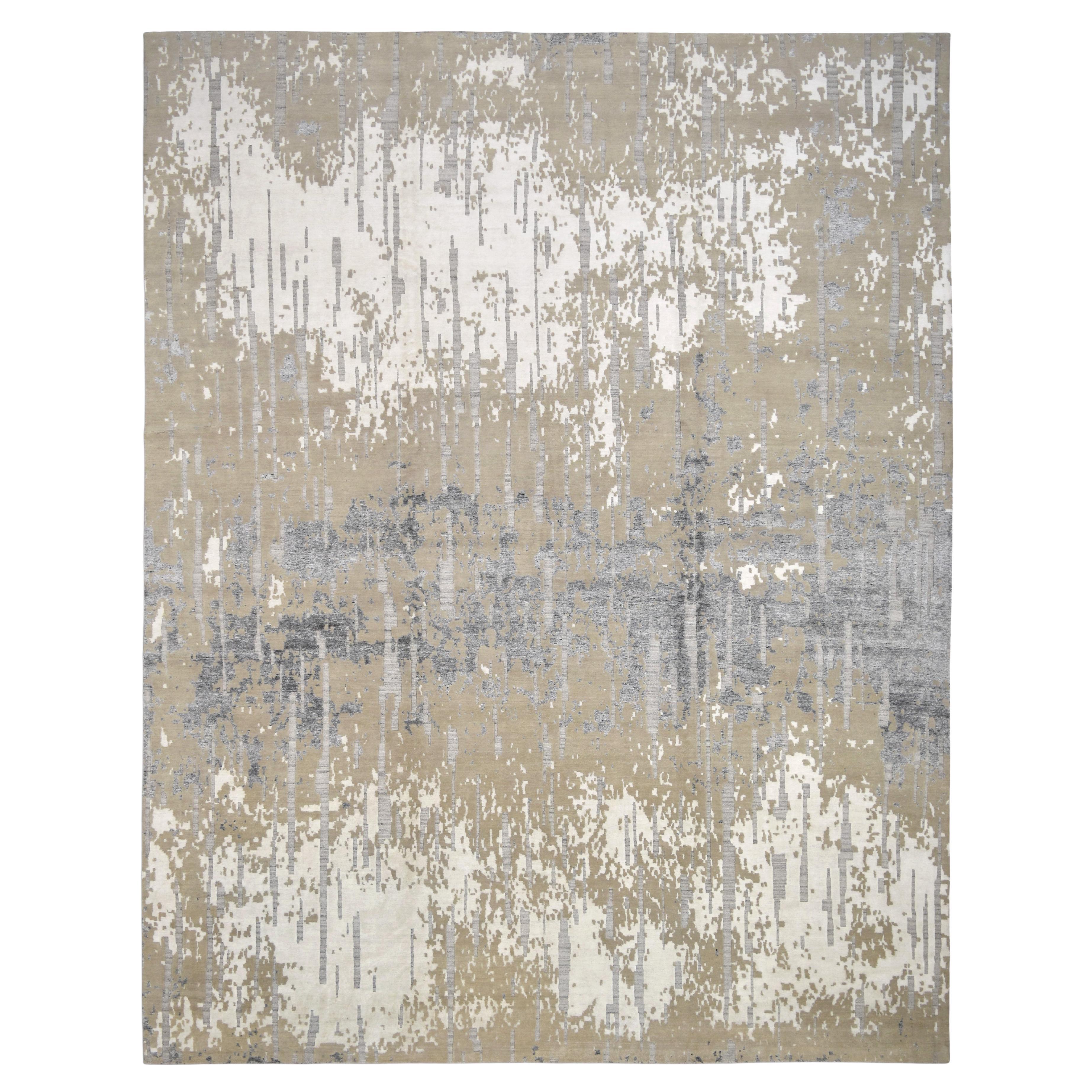 Alfombra Moderna de Mezcla de Lana Neutra y Gris 14'2''x18'