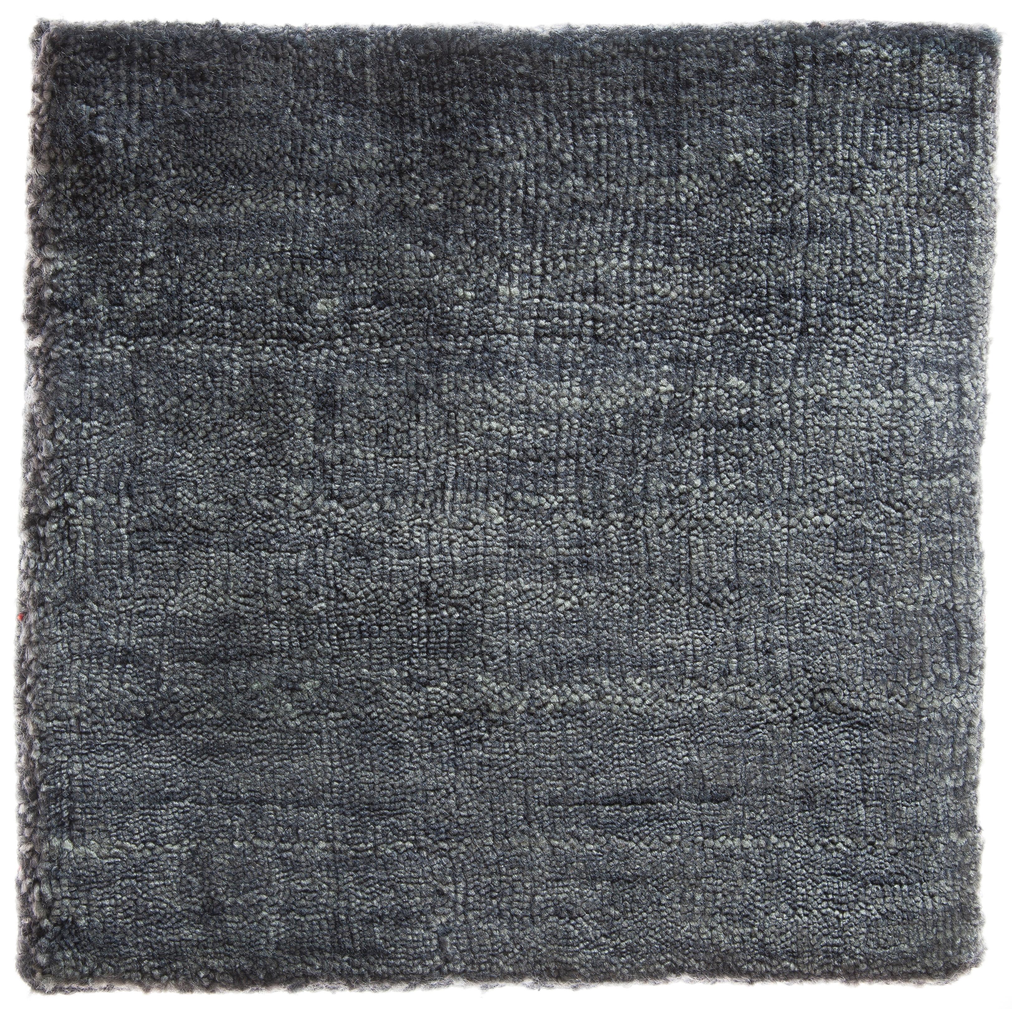 Hand-Woven Modern Neutral Blue Hand-Loom Bamboo Silk Minimalist Rug in Round Shape For Sale