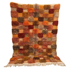 Modern Neutral Moroccan Beni M'Rirt Rug with Textured Checkered Design in Wool