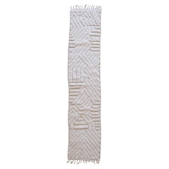 Modern Neutral Moroccan Beni Ourain Runner with Textured Design in Cream Wool