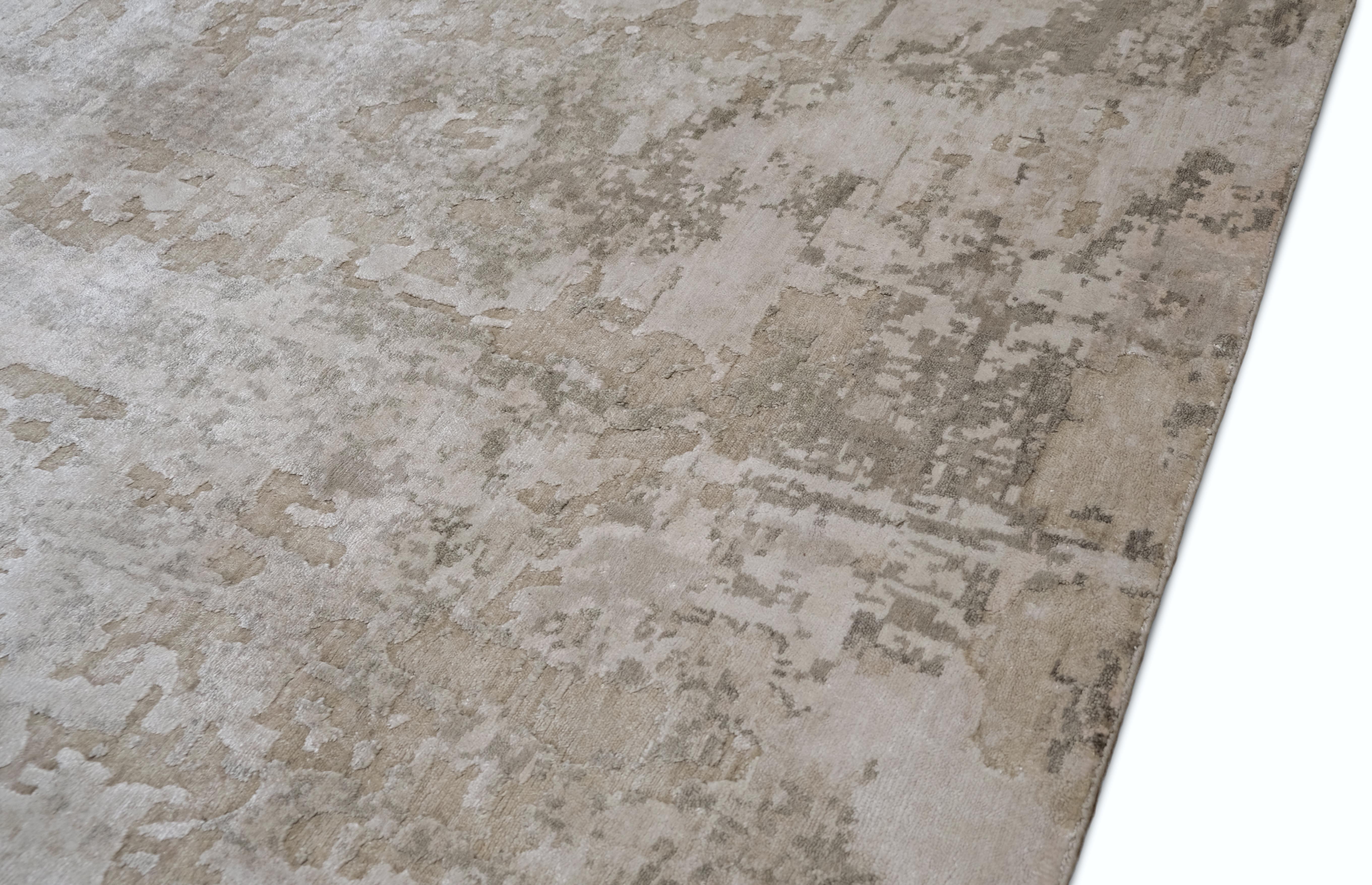 Hand-Knotted Modern Neutral Taupe Bamboo Silk Rug 9'1''x12' For Sale
