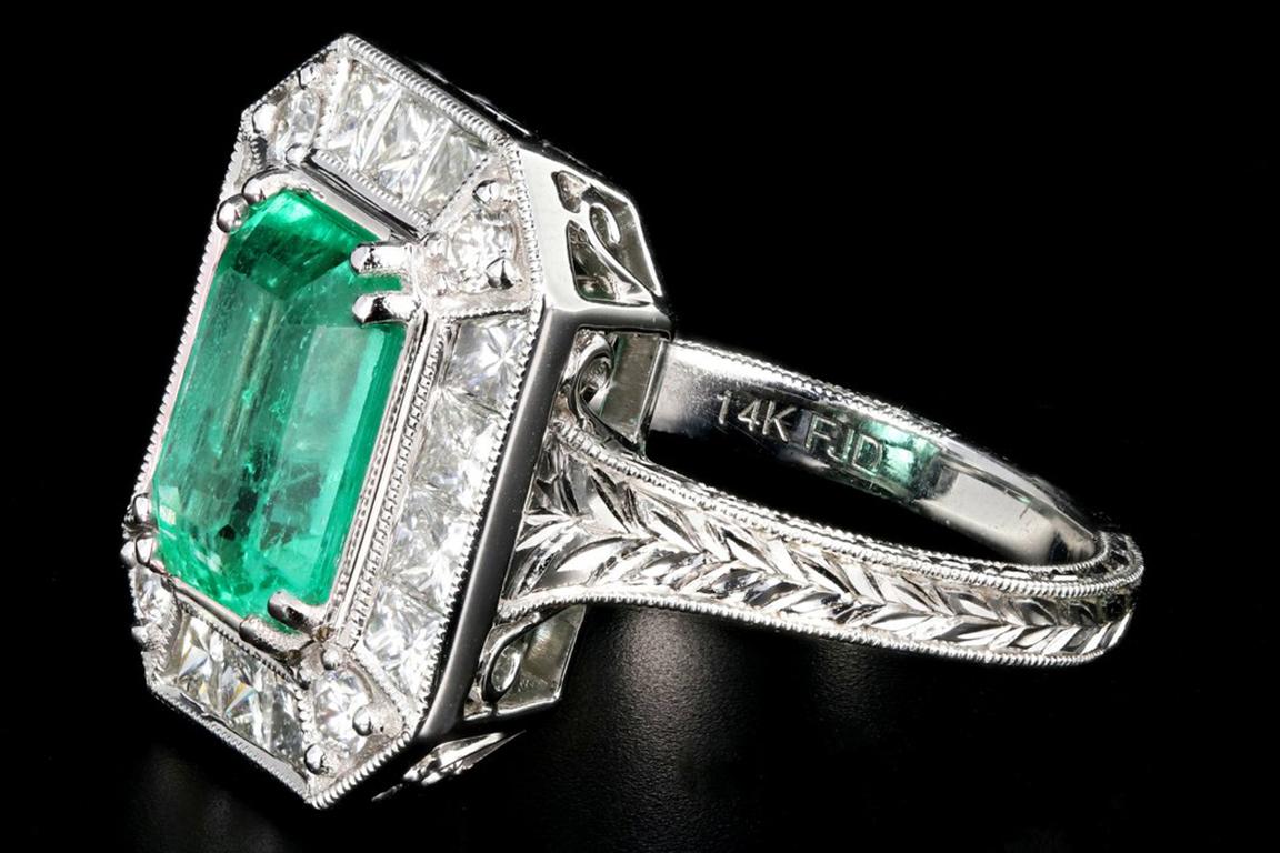 Modern new 2.89ct columbian emerald and diamond ring gia certified

Modern, New 
14k white gold 
2.89 carat Columbian emerald cut emerald
round brilliant and princess cut diamonds
1.37 carats of diamonds
G/H VS2/SI1
weight: 6.9 grams
GiA Cert