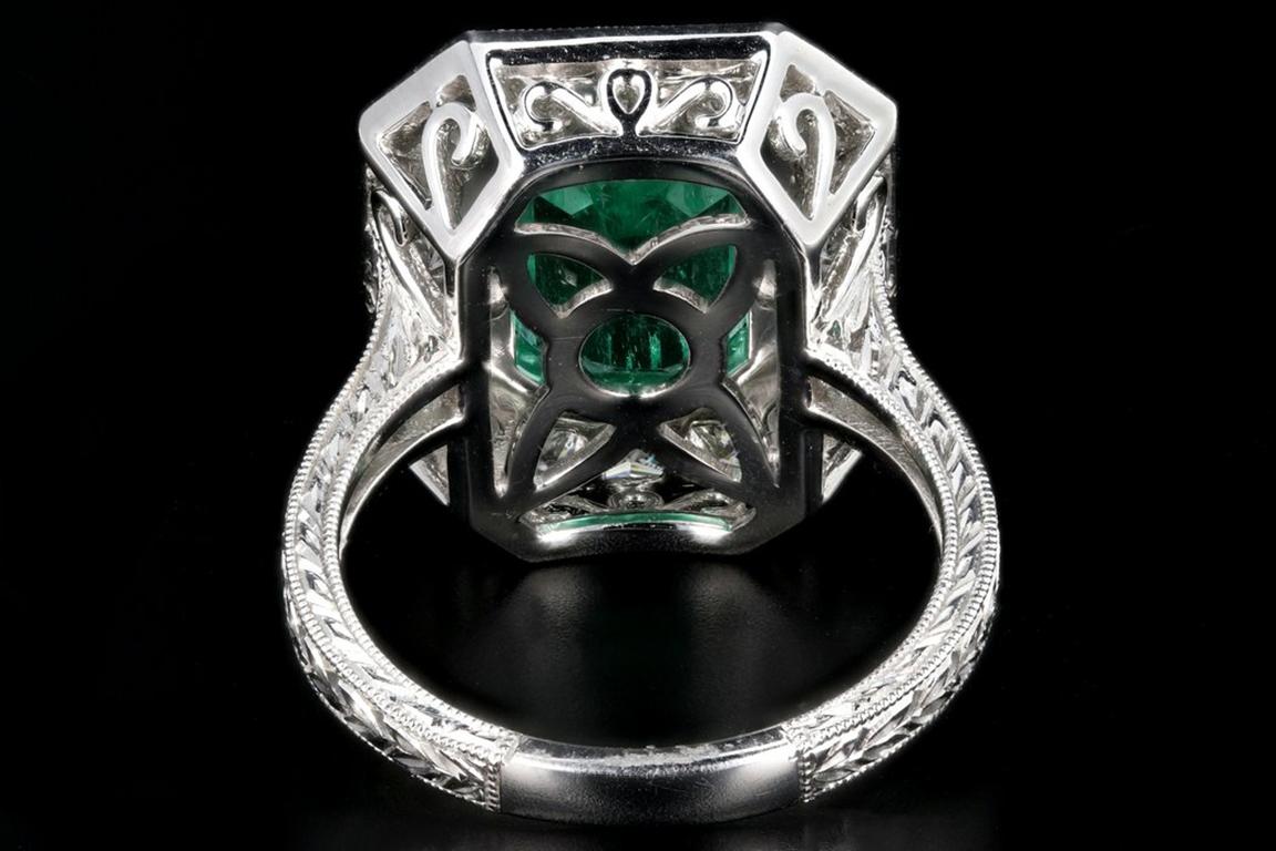 Emerald Cut Modern New 2.89CT Columbian Emerald and Diamond Ring GIA Certified