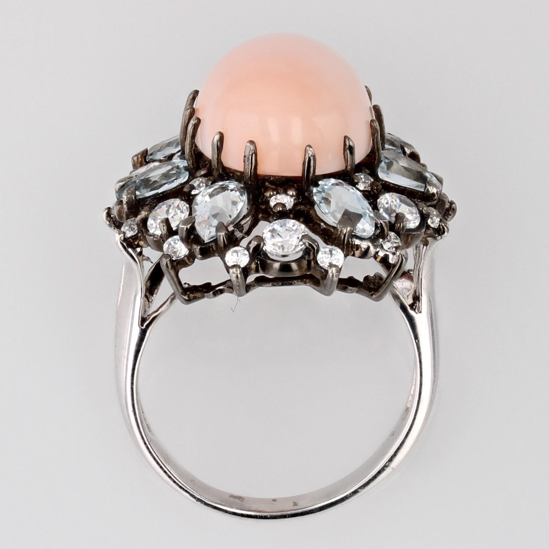 Modern New Angel Skin Coral Aquamarine Zirconium Silver Cocktail Ring For Sale 11