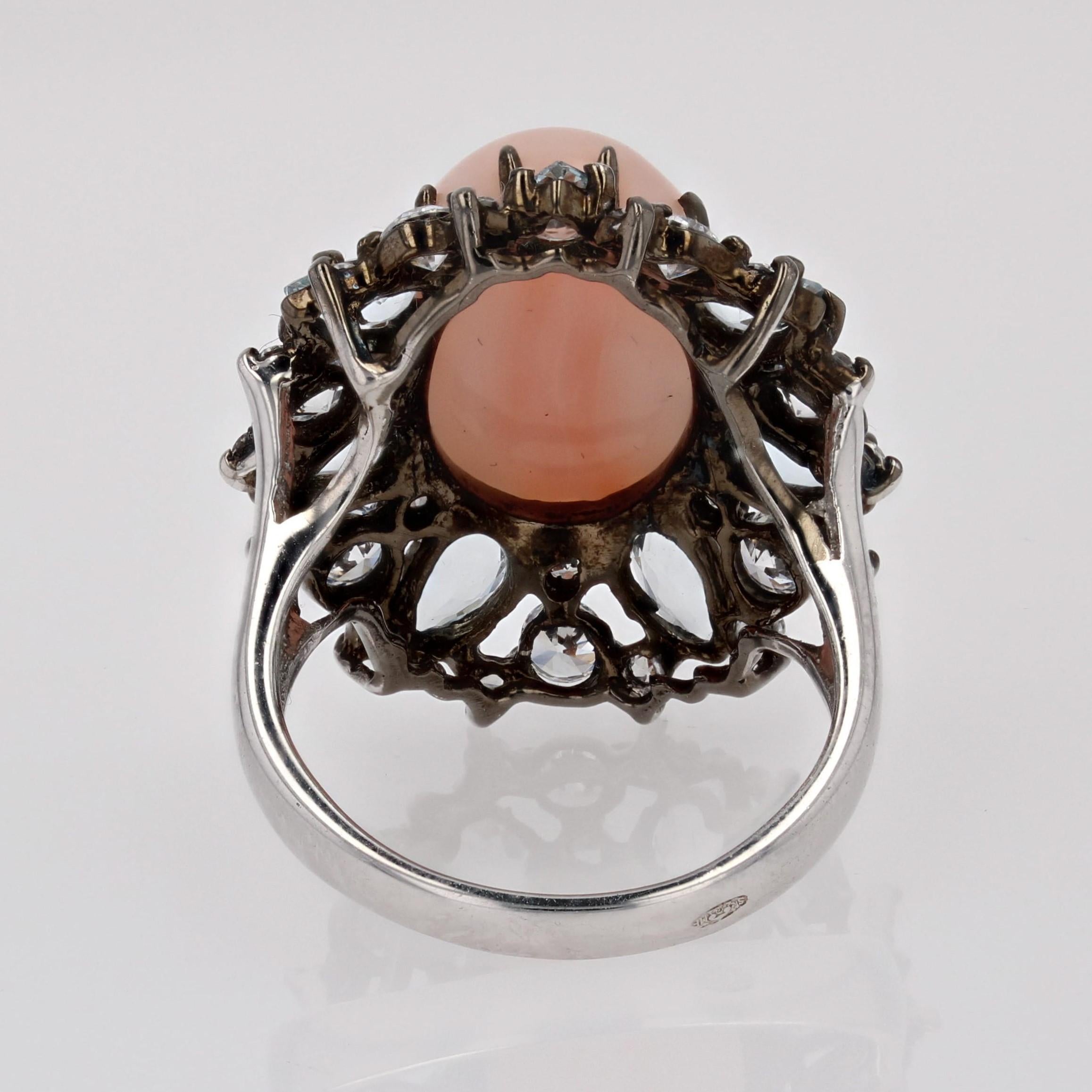 Modern New Angel Skin Coral Aquamarine Zirconium Silver Cocktail Ring For Sale 12