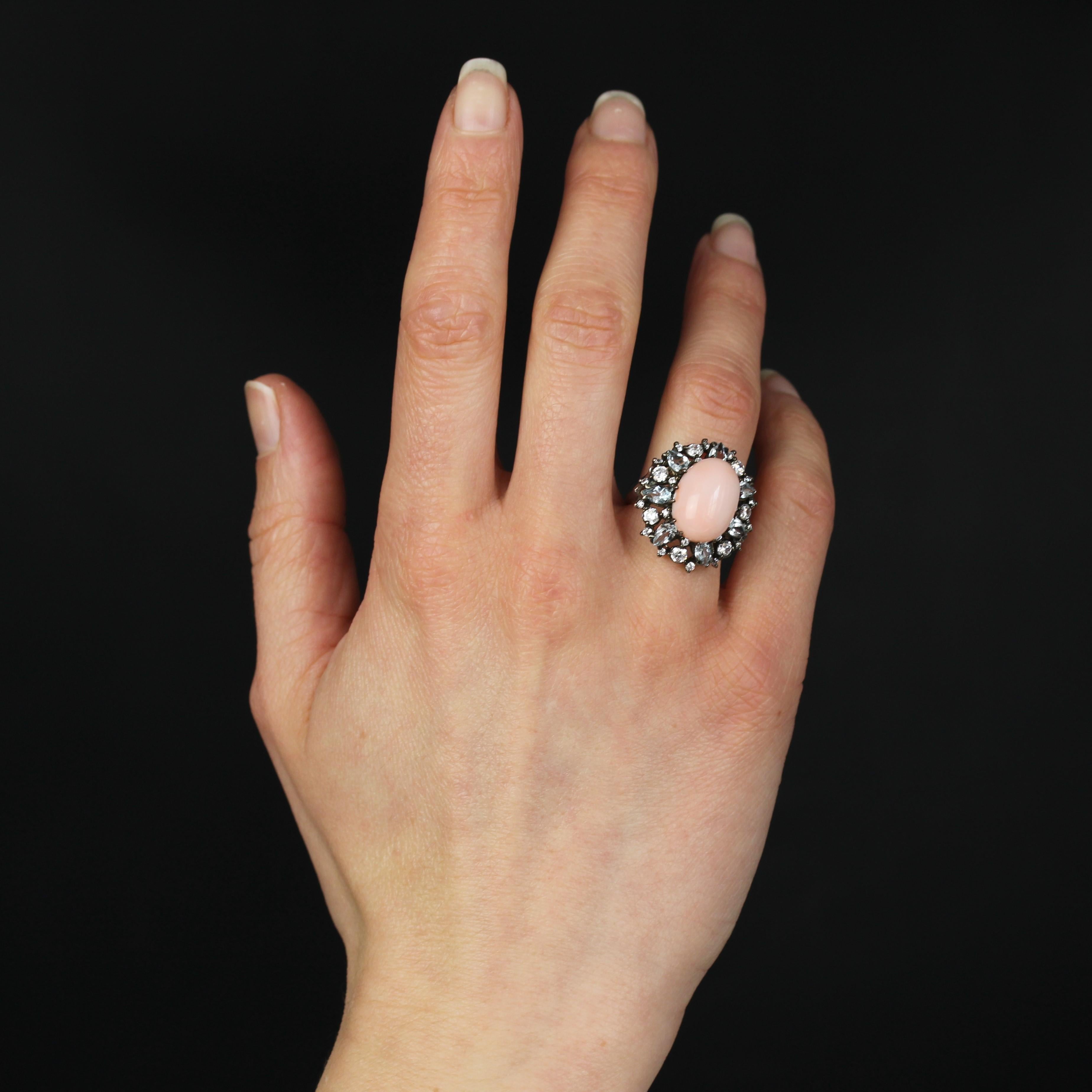Modern New Angel Skin Coral Aquamarine Zirconium Silver Cocktail Ring In New Condition For Sale In Poitiers, FR