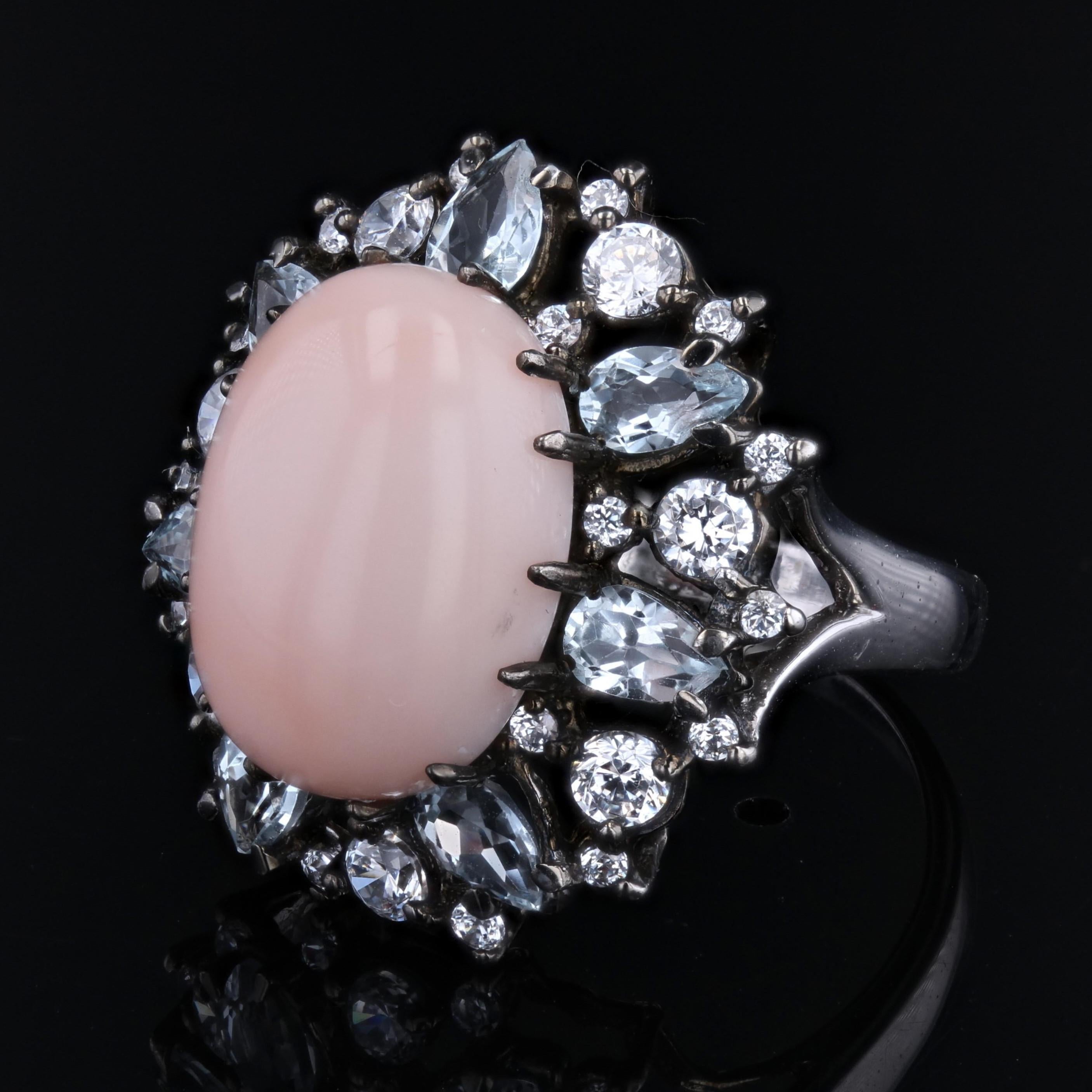 Modern New Angel Skin Coral Aquamarine Zirconium Silver Cocktail Ring For Sale 2