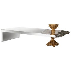 Modern New Era Coffee Table, Carved Wood with Fine Gold Leaf and Polished Inox 