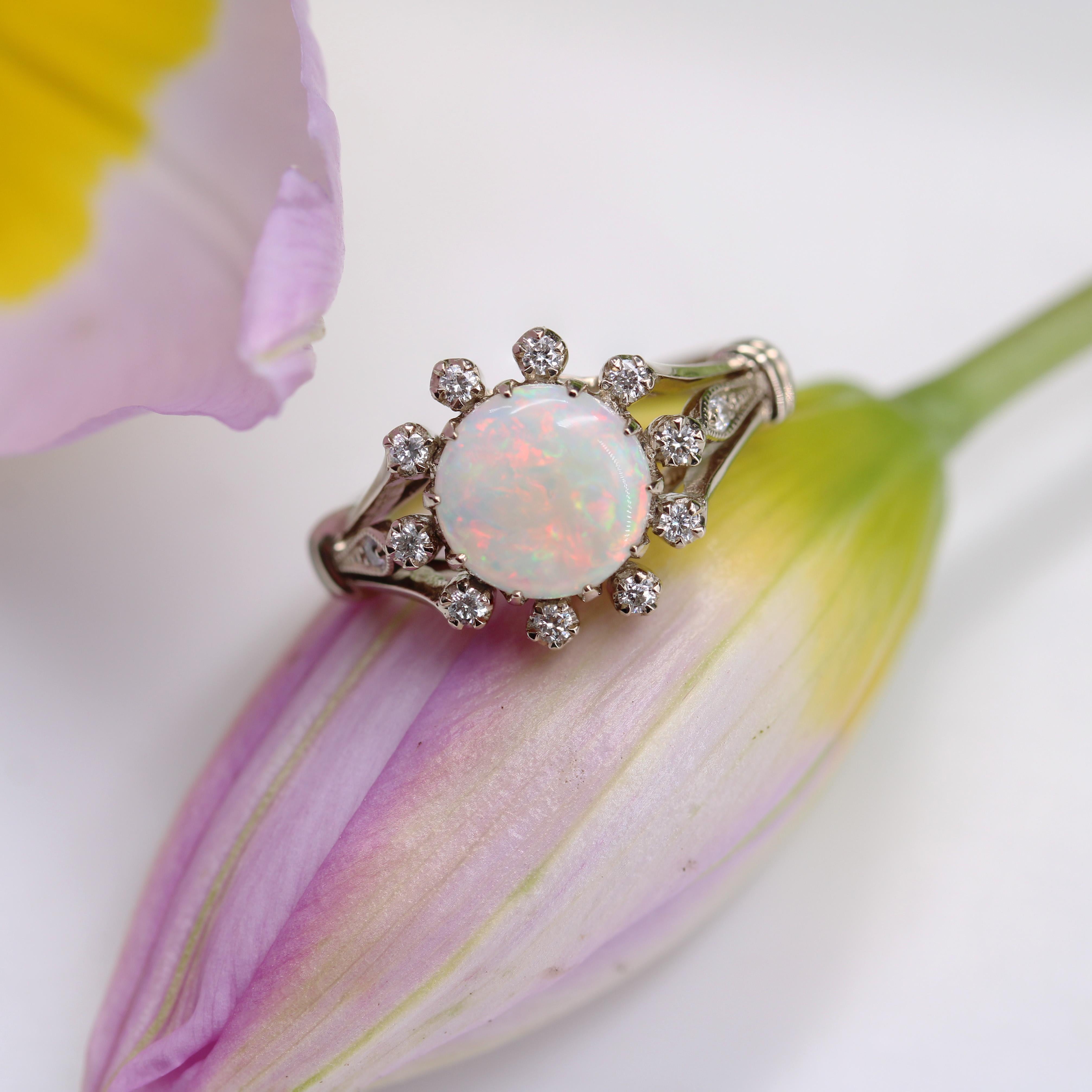 Modern New Opal Diamonds 18 Karat White Gold Cluster Ring For Sale 8