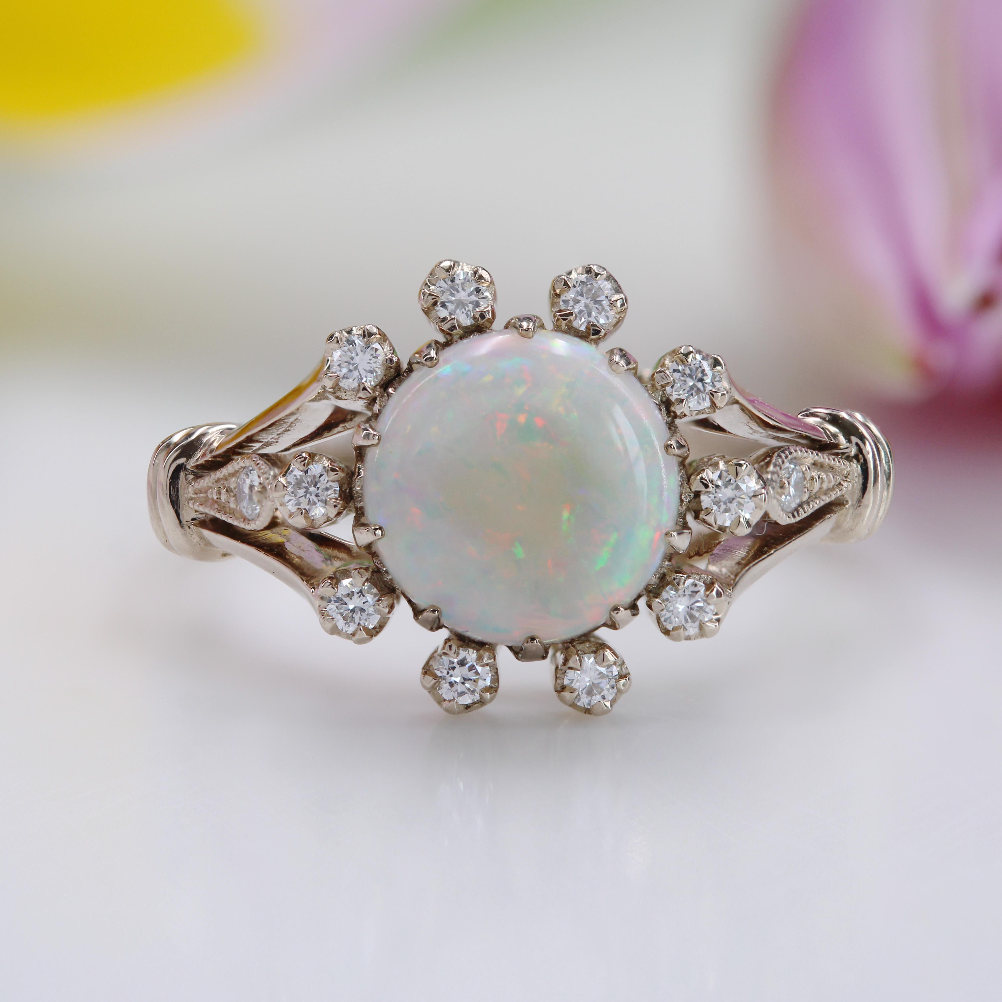 Modern New Opal Diamonds 18 Karat White Gold Cluster Ring For Sale 11