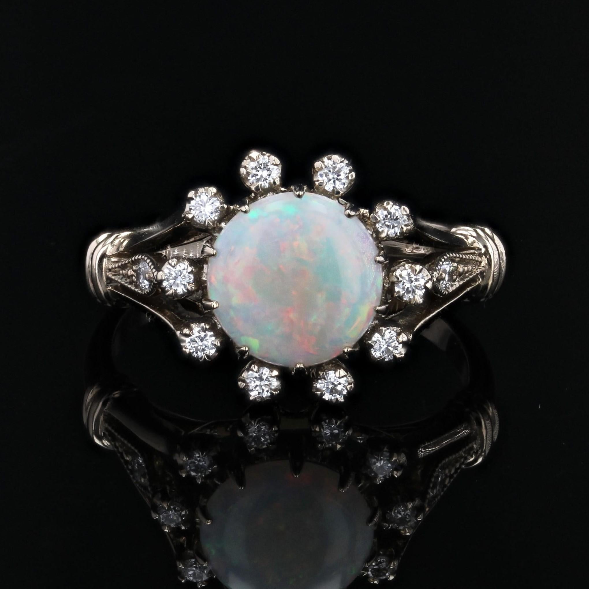 Women's Modern New Opal Diamonds 18 Karat White Gold Cluster Ring For Sale