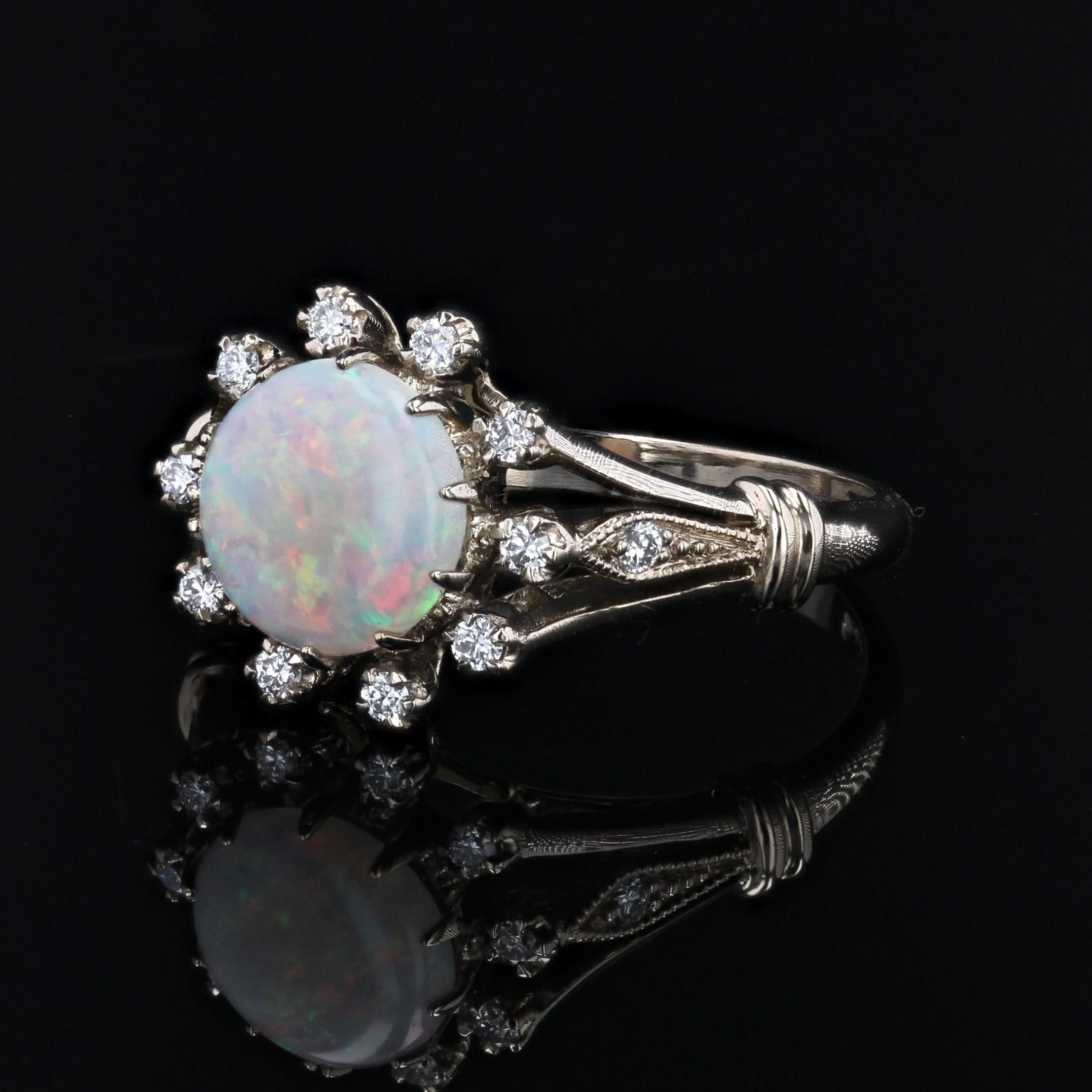 Modern New Opal Diamonds 18 Karat White Gold Cluster Ring For Sale 1
