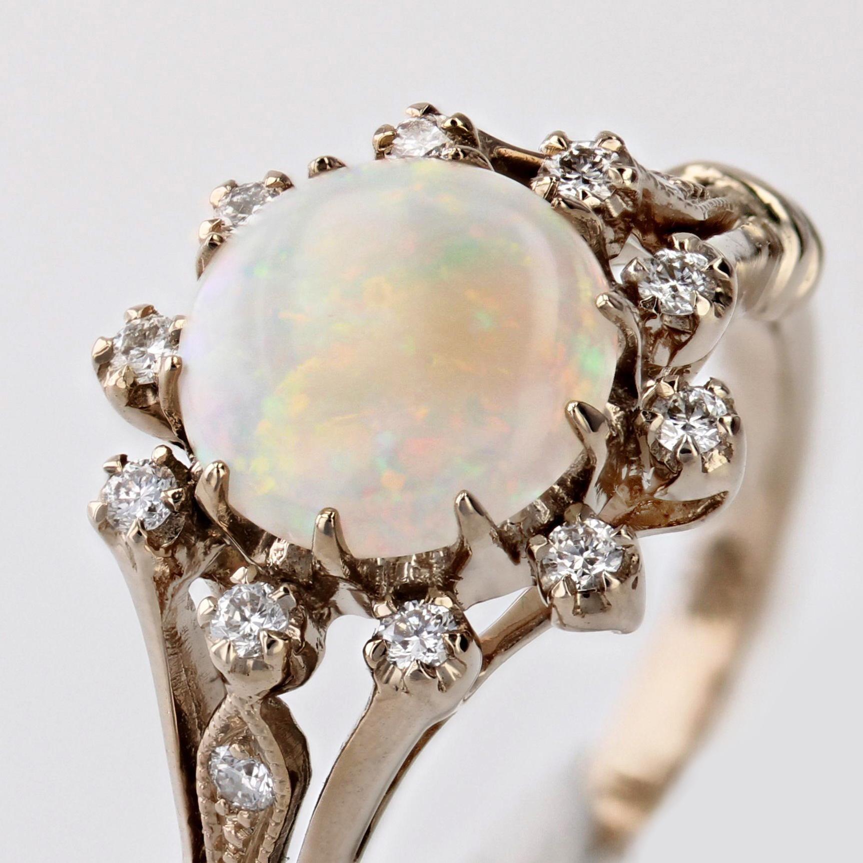 Modern New Opal Diamonds 18 Karat White Gold Cluster Ring For Sale 3