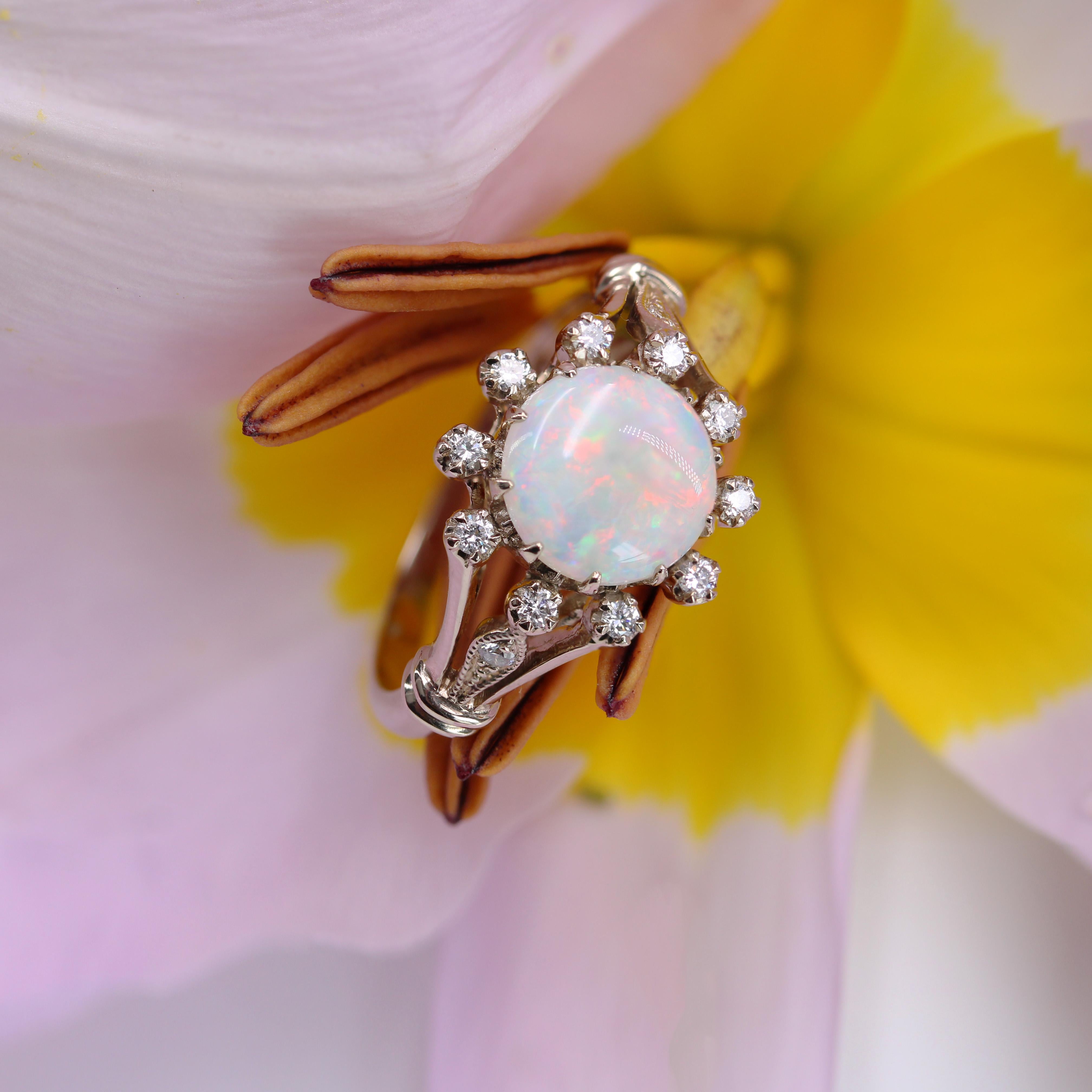 Modern New Opal Diamonds 18 Karat White Gold Cluster Ring For Sale 4